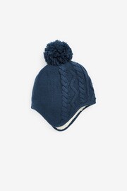 Navy Blue Knitted Baby Trapper Pom Hat (0mths-2yrs) - Image 2 of 3