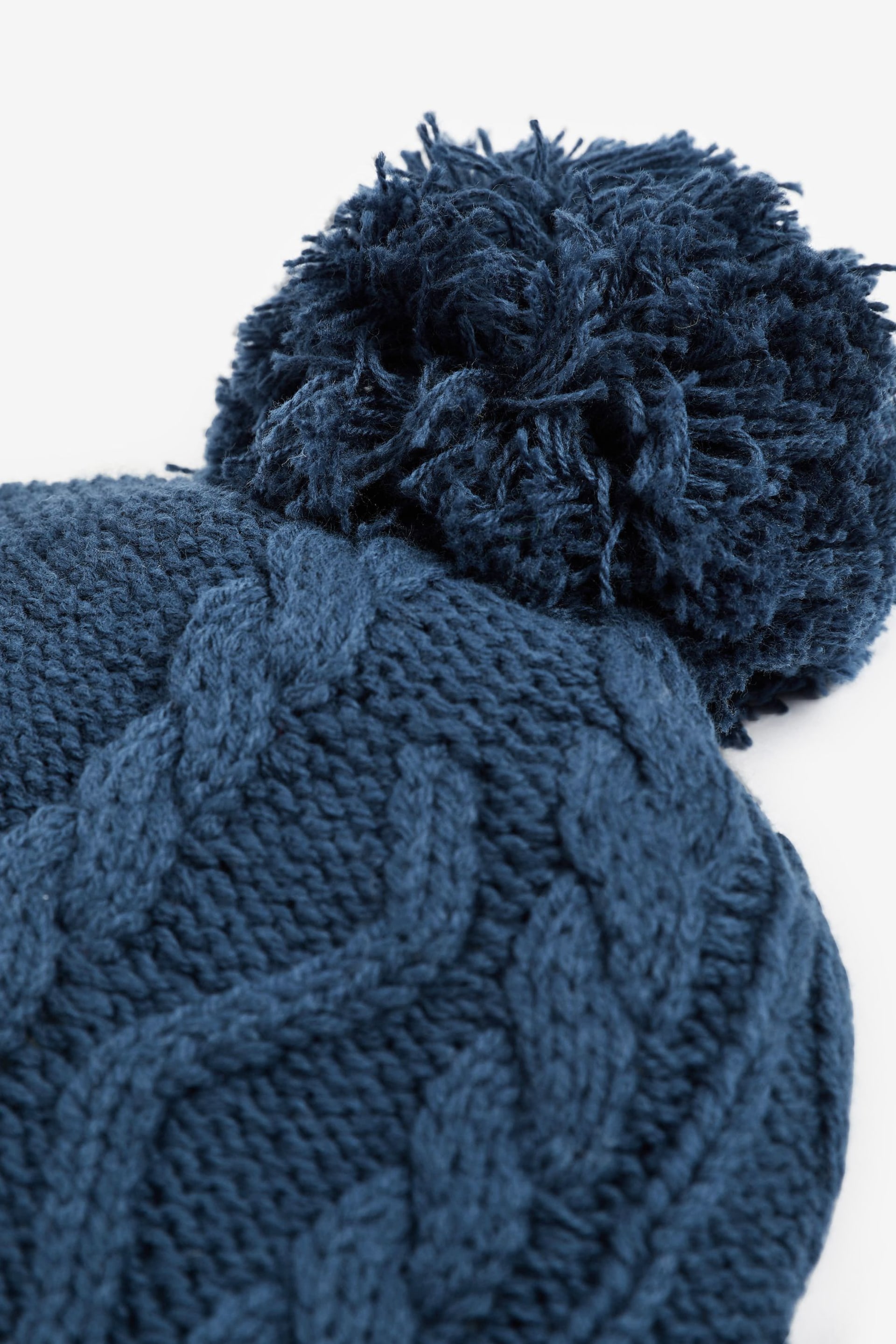 Navy Blue Knitted Baby Trapper Pom Hat (0mths-2yrs) - Image 3 of 3