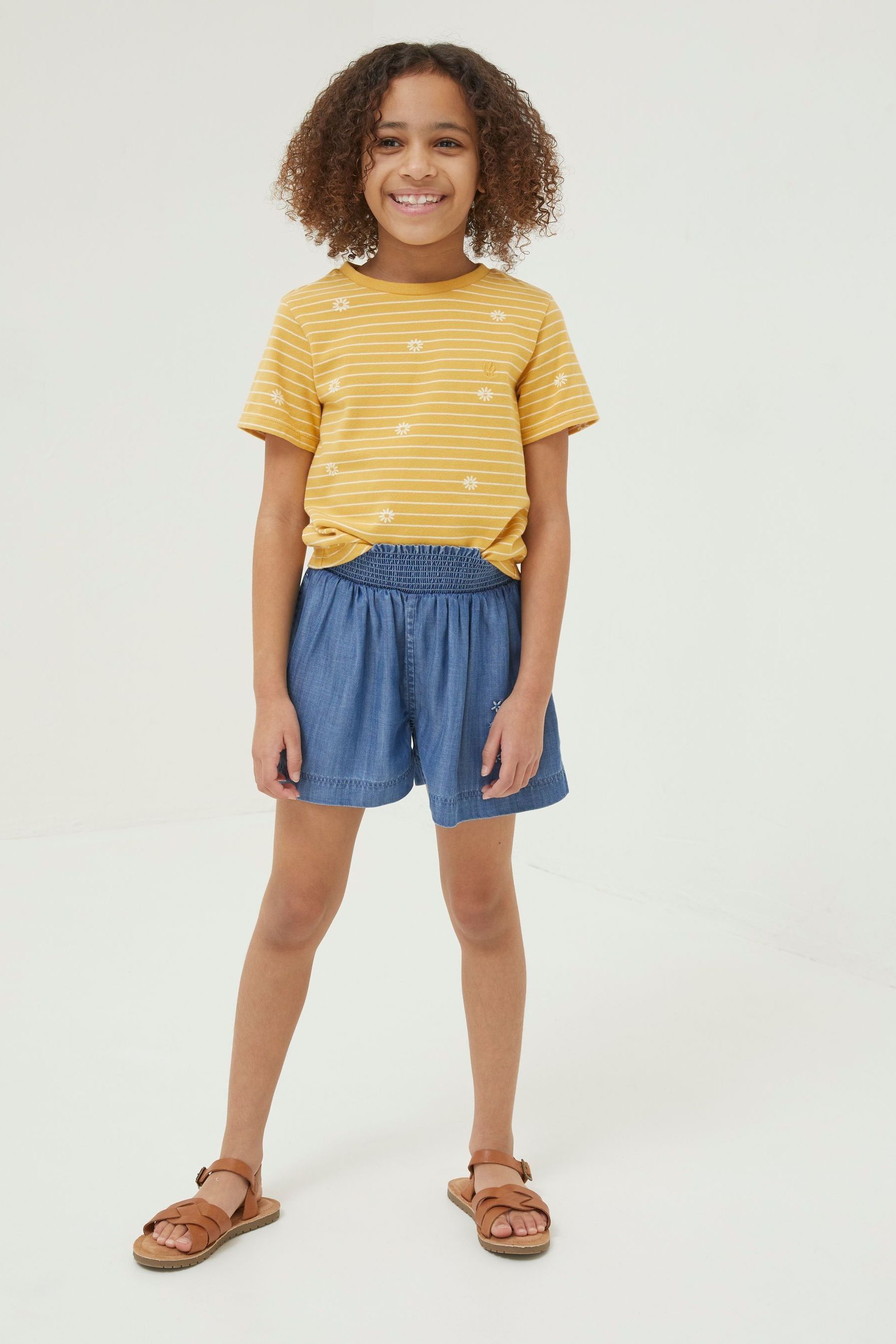 Buy FatFace Blue Embroidered Chambray Flippy Shorts from Next Luxembourg