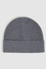 Reiss Charcoal Chaise Merino Wool Ribbed Beanie Hat - Image 1 of 4