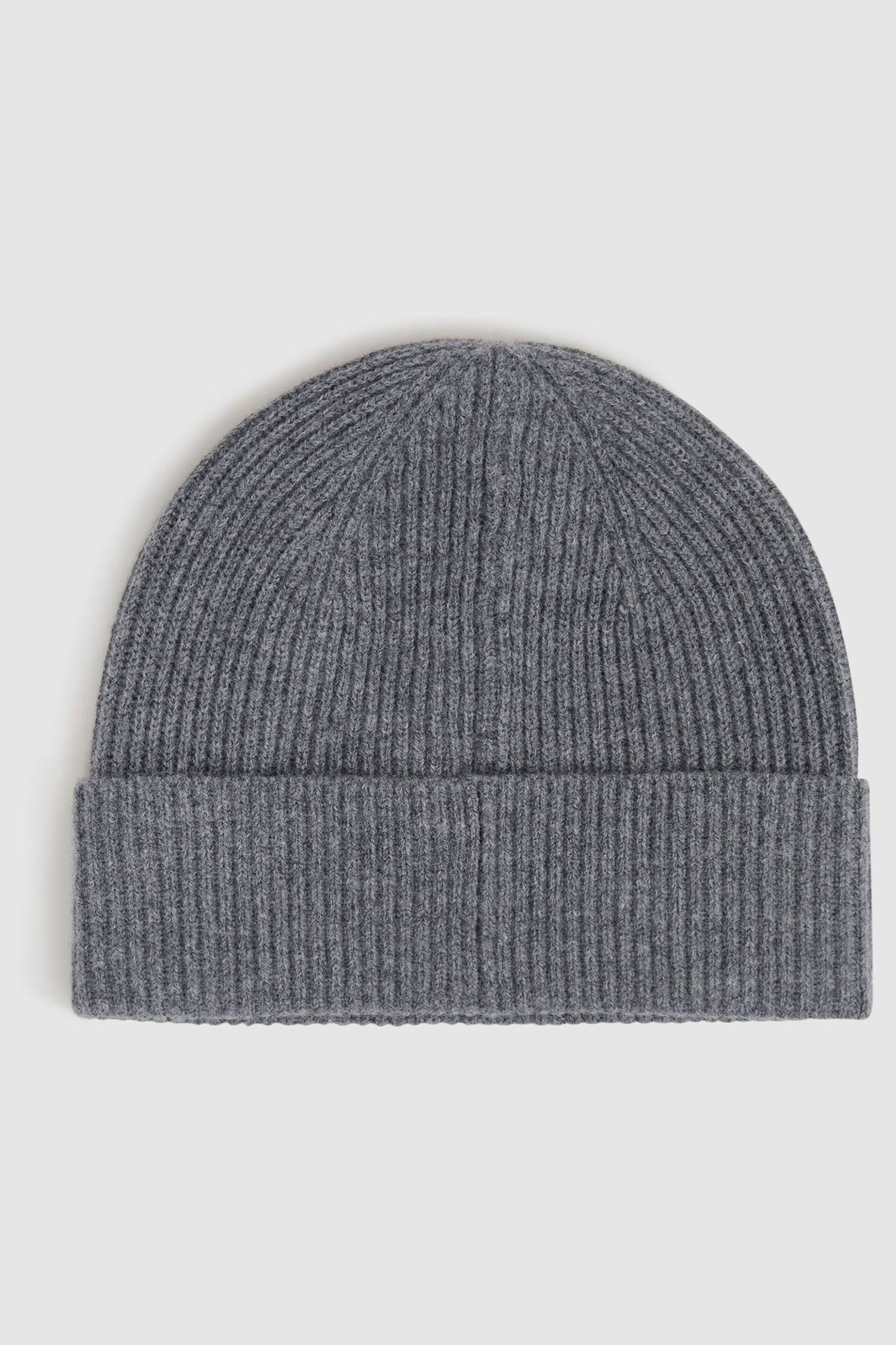 Reiss Charcoal Chaise Merino Wool Ribbed Beanie Hat - Image 3 of 4