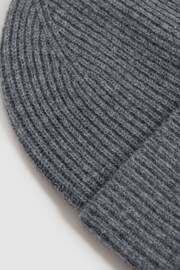 Reiss Charcoal Chaise Merino Wool Ribbed Beanie Hat - Image 4 of 4