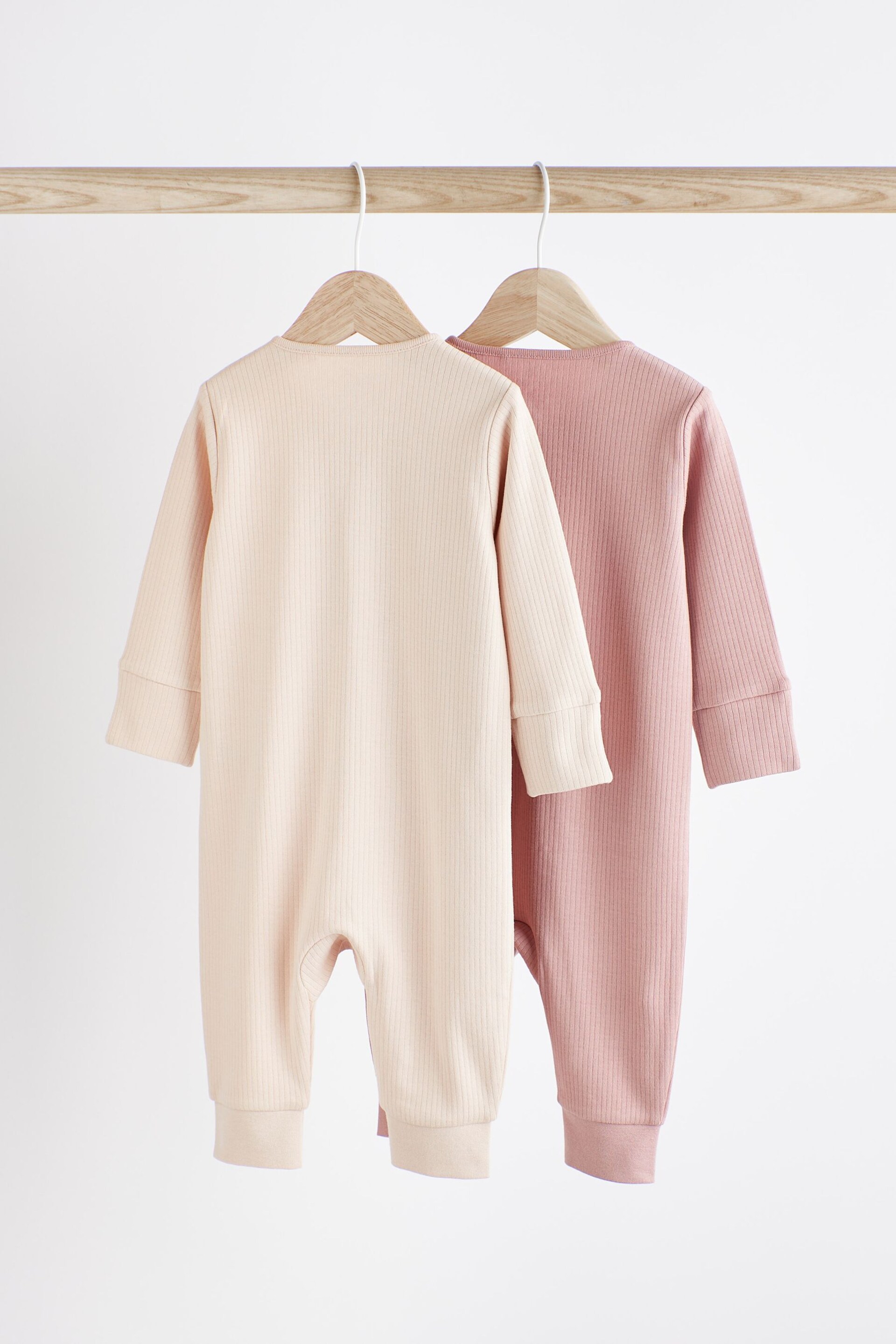 Pink Footless Rib Zip Sleepsuits 2 Pack (0mths-3yrs) - Image 2 of 7