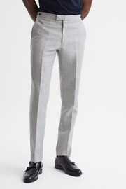 Reiss Grey Matinee Wool Linen Blend Slim Fit Trousers - Image 1 of 6