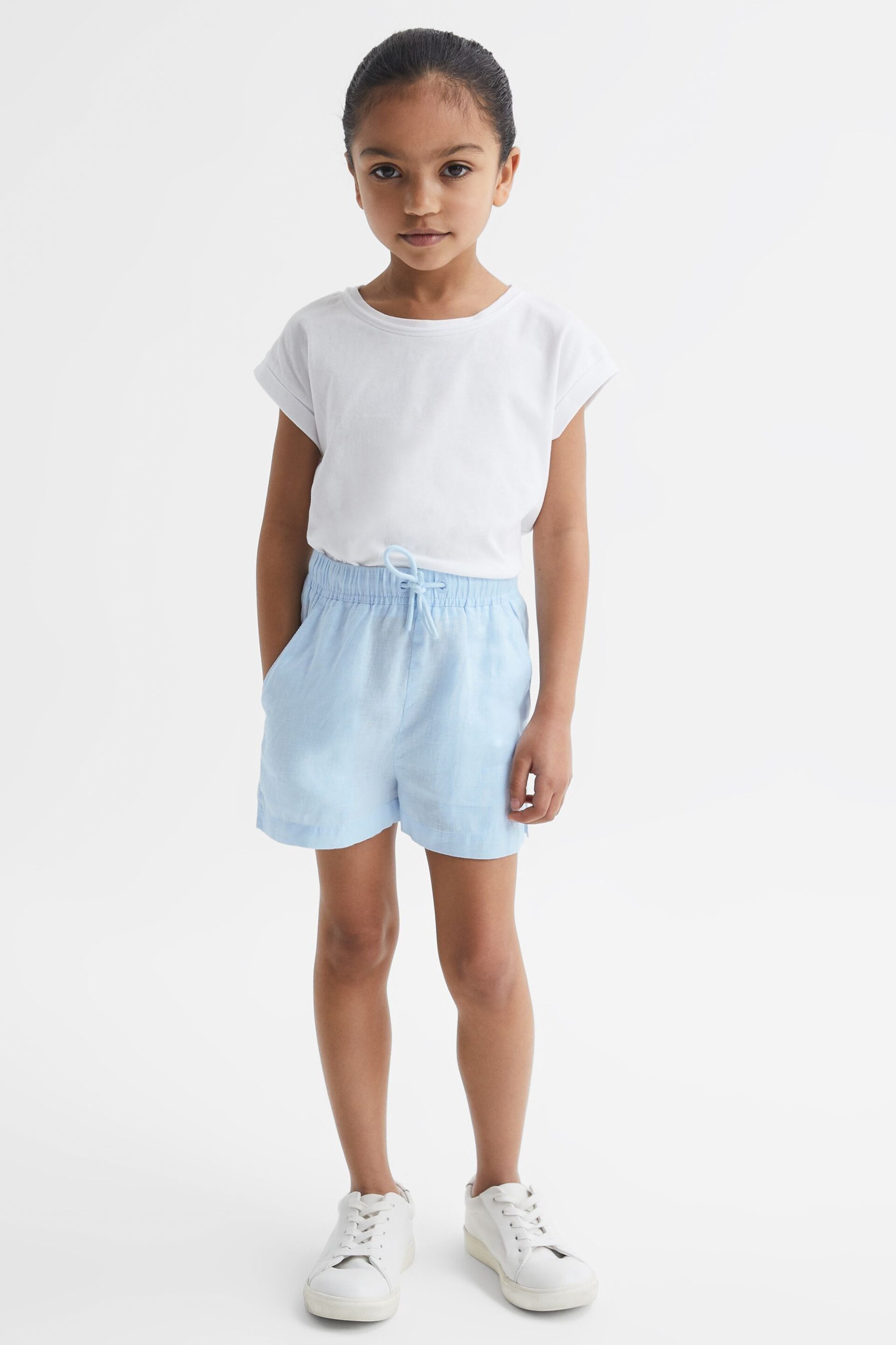Reiss Ice Blue Cleo Junior Linen Drawstring Shorts - Image 1 of 6