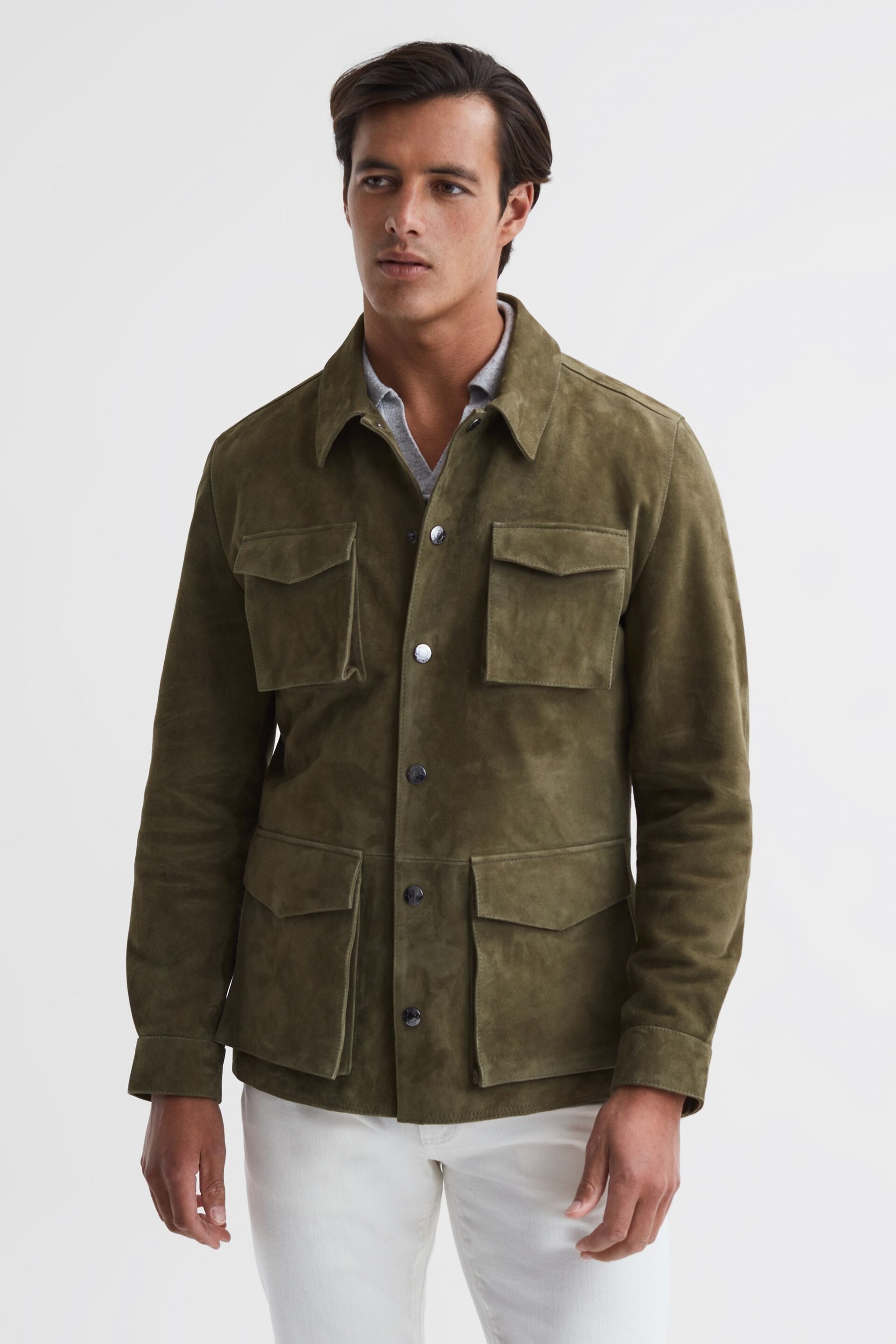 Reiss Sage Mays Suede Long Sleeve Four Pocket Jacket - Image 1 of 4