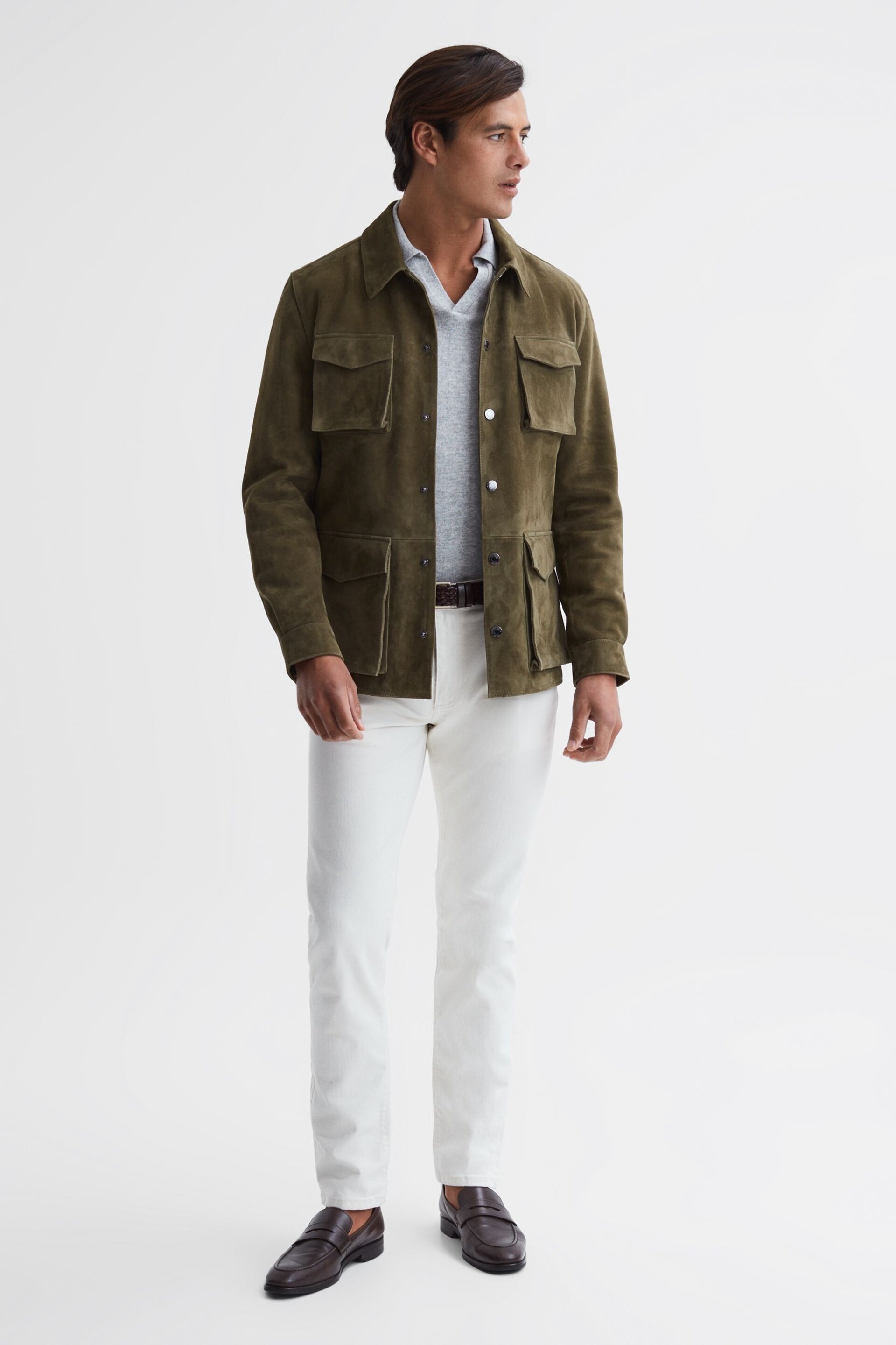 Reiss Sage Mays Suede Long Sleeve Four Pocket Jacket - Image 3 of 4