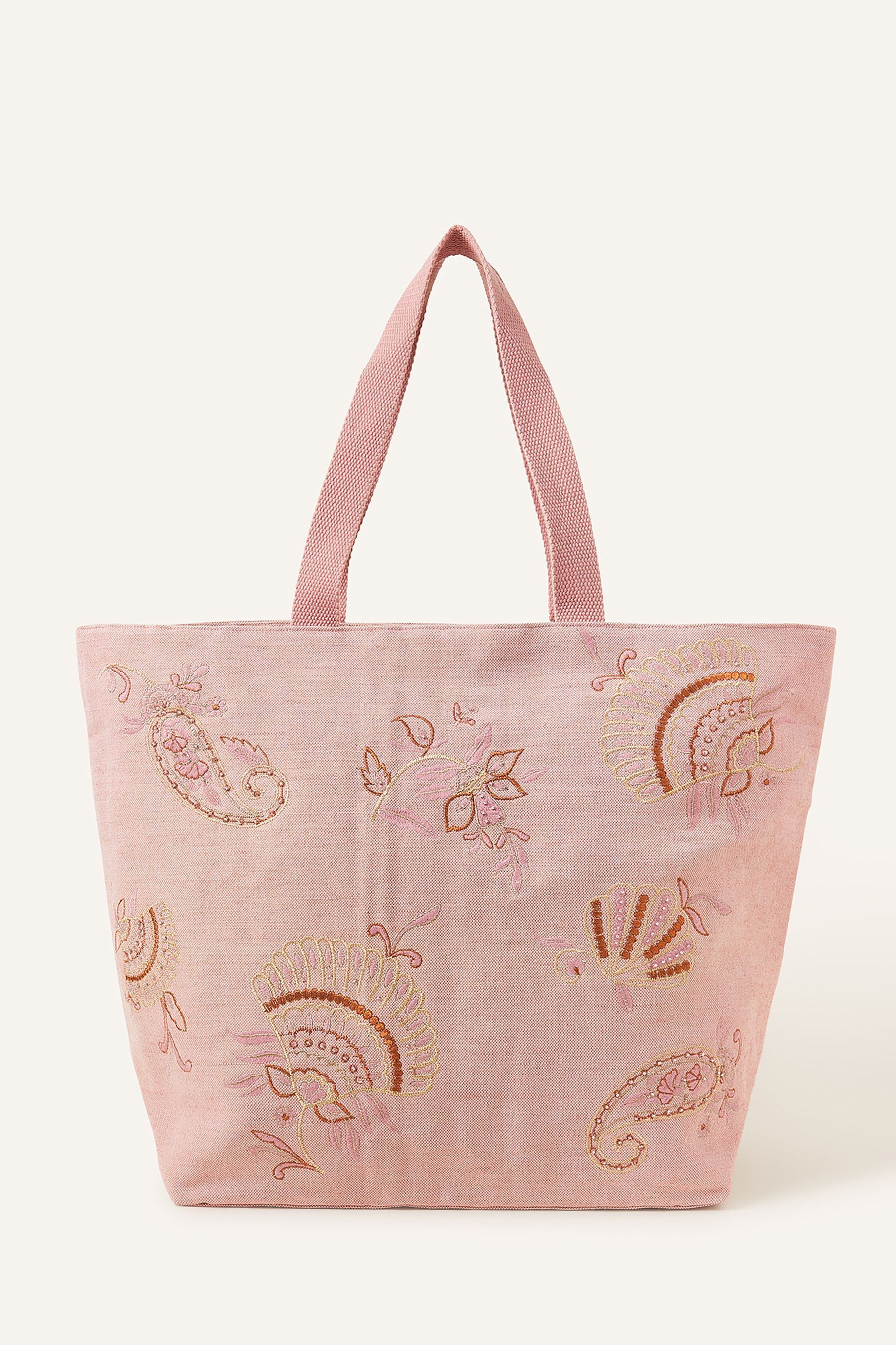 Buy Accessorize Pink Embroidered Shell Beach Tote Bag from Next Luxembourg