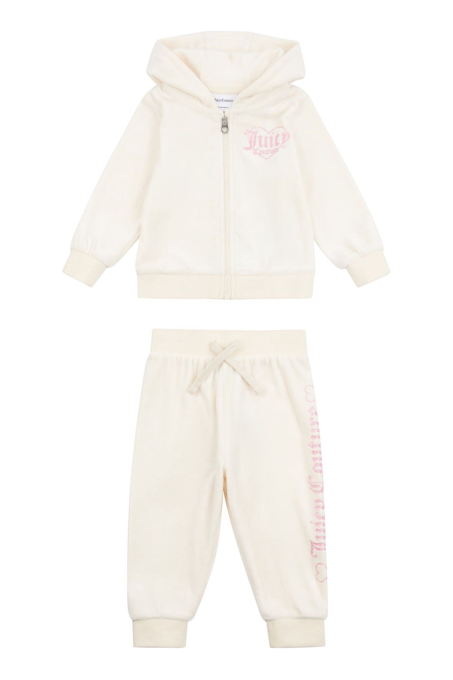 White Juicy Couture Baby Pink Velour Zip Through Hoodie And Jogger Set