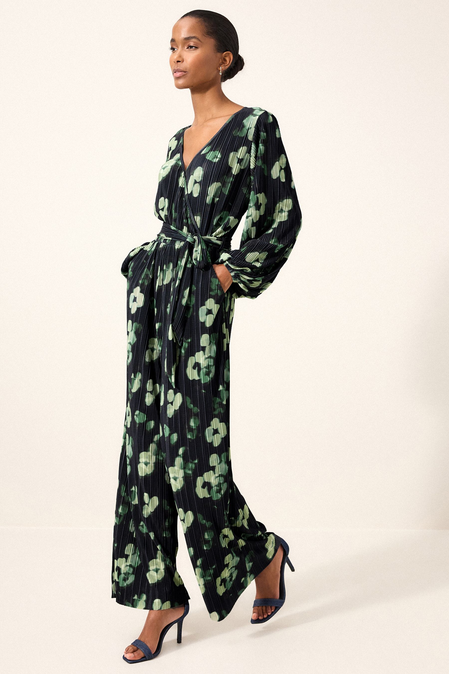 Buy Blue Green Long Sleeve Plisse Jumpsuit from Next Luxembourg