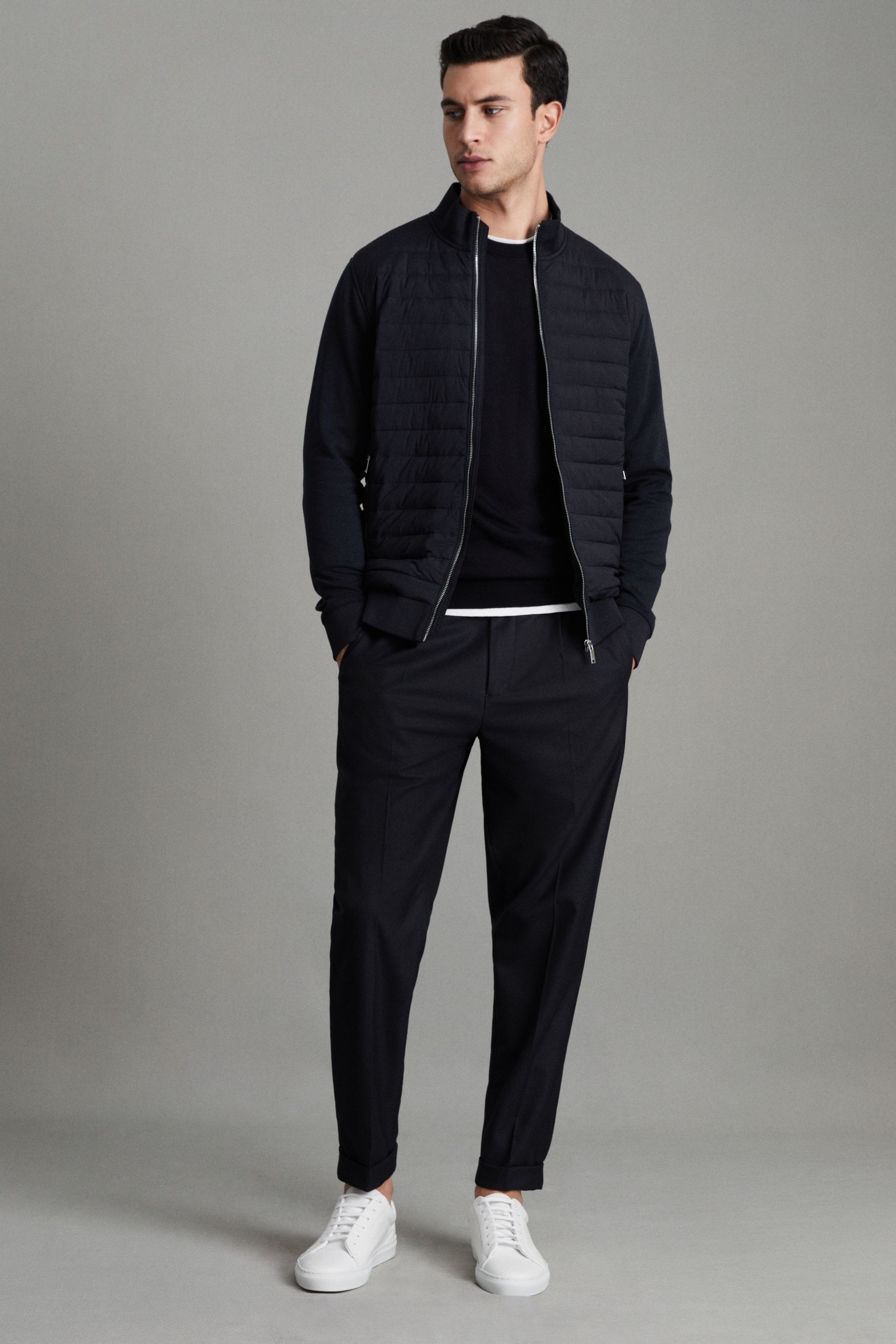 Buy Reiss Navy Flintoff Hybrid Quilt and Knit Zip Through Jacket from the Next UK online shop