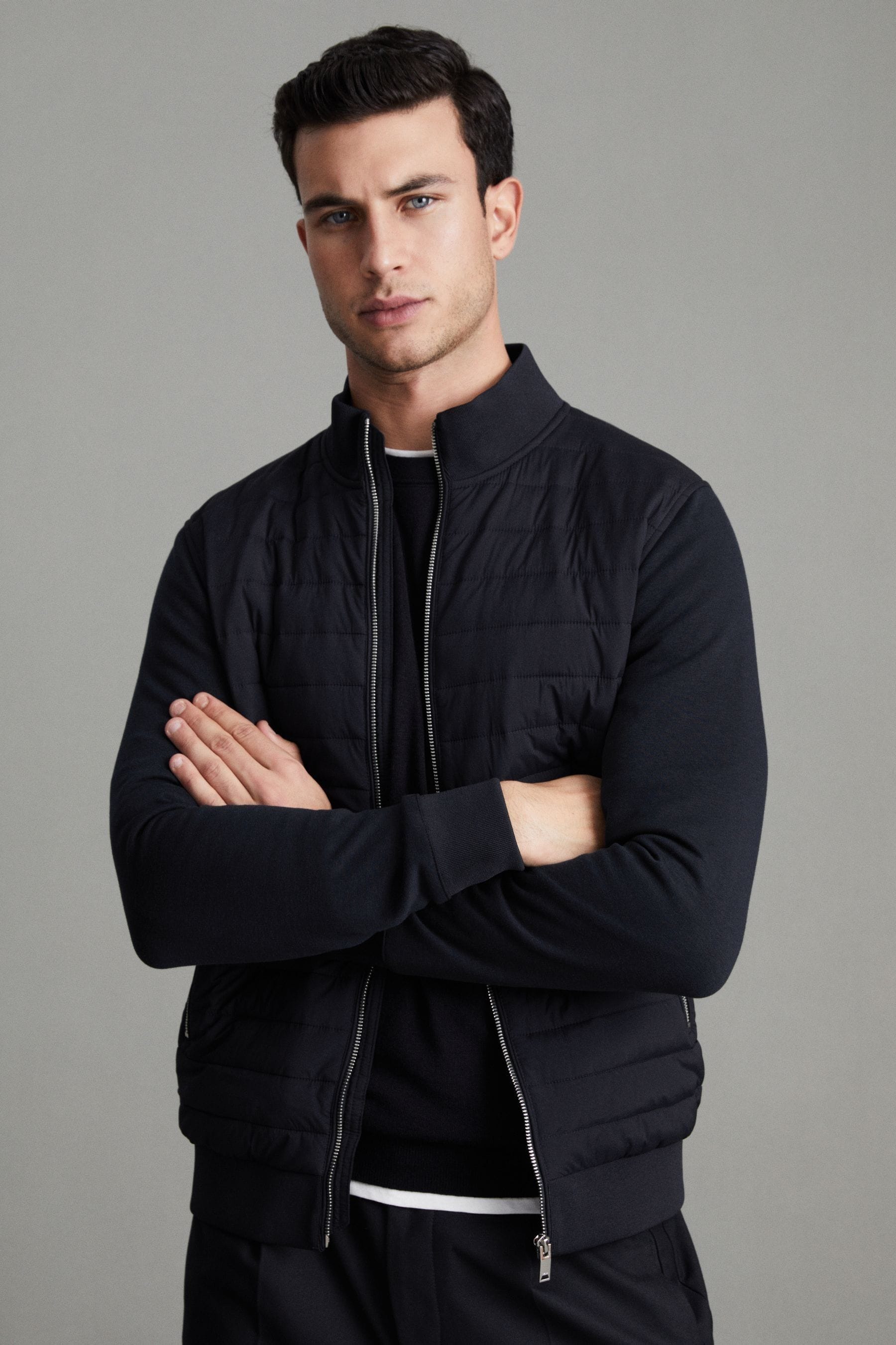 Buy Reiss Navy Flintoff Hybrid Quilt and Knit Zip Through Jacket from the Next UK online shop