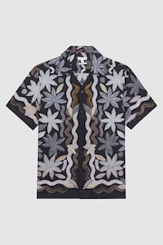 Reiss Black Multi Delphi Linen Floral Cuban Collar Shirt - Image 2 of 5