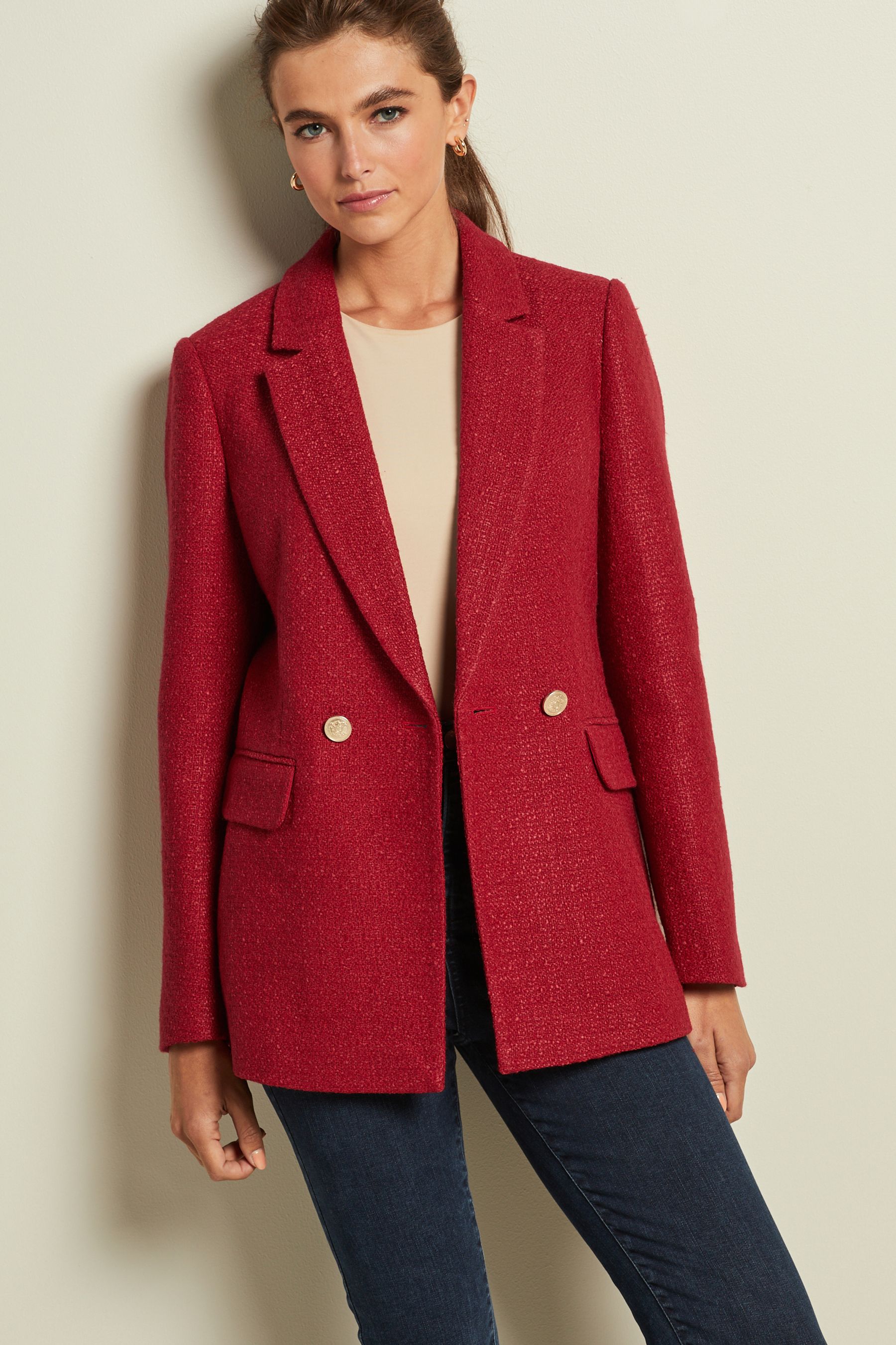 Red boucle jacket deals