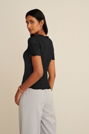 Black Short Sleeve Lettuce Edge Textured Top - Image 3 of 5