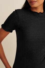 Black Short Sleeve Lettuce Edge Textured Top - Image 4 of 5