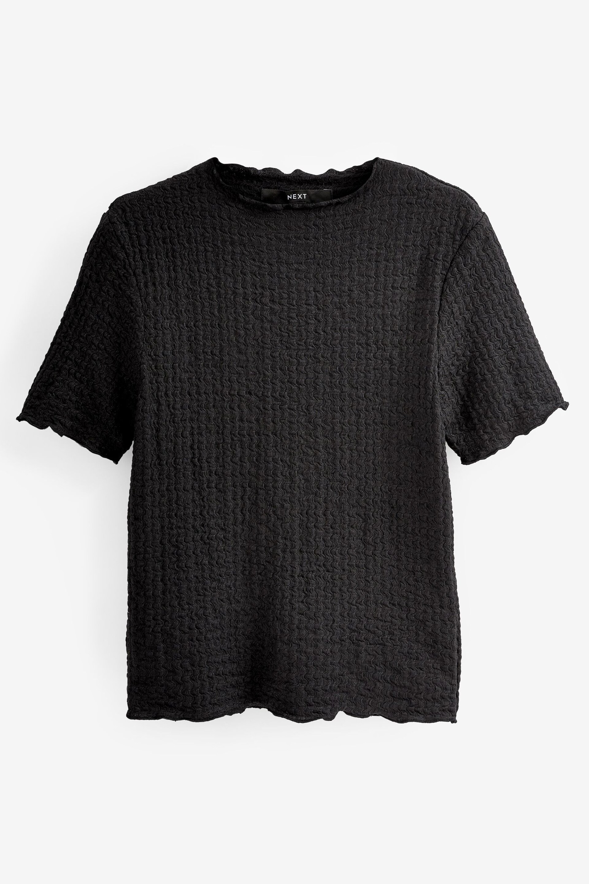 Black Short Sleeve Lettuce Edge Textured Top - Image 5 of 5