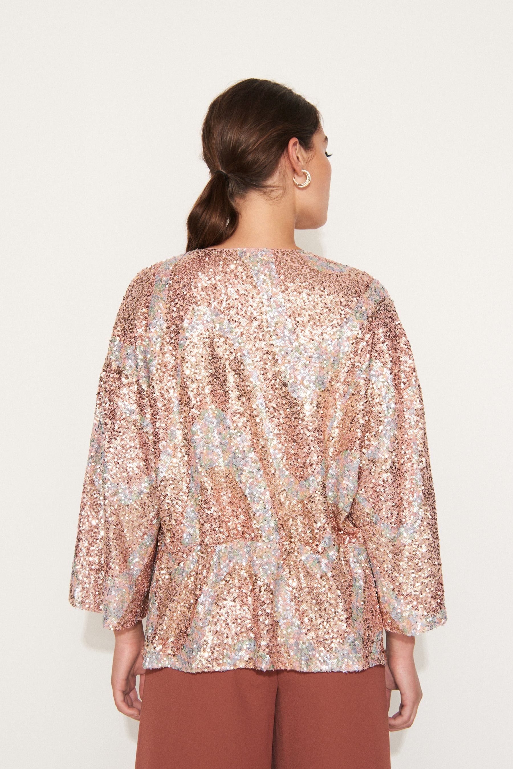 Rose gold stretch sequin kimono dress clearance
