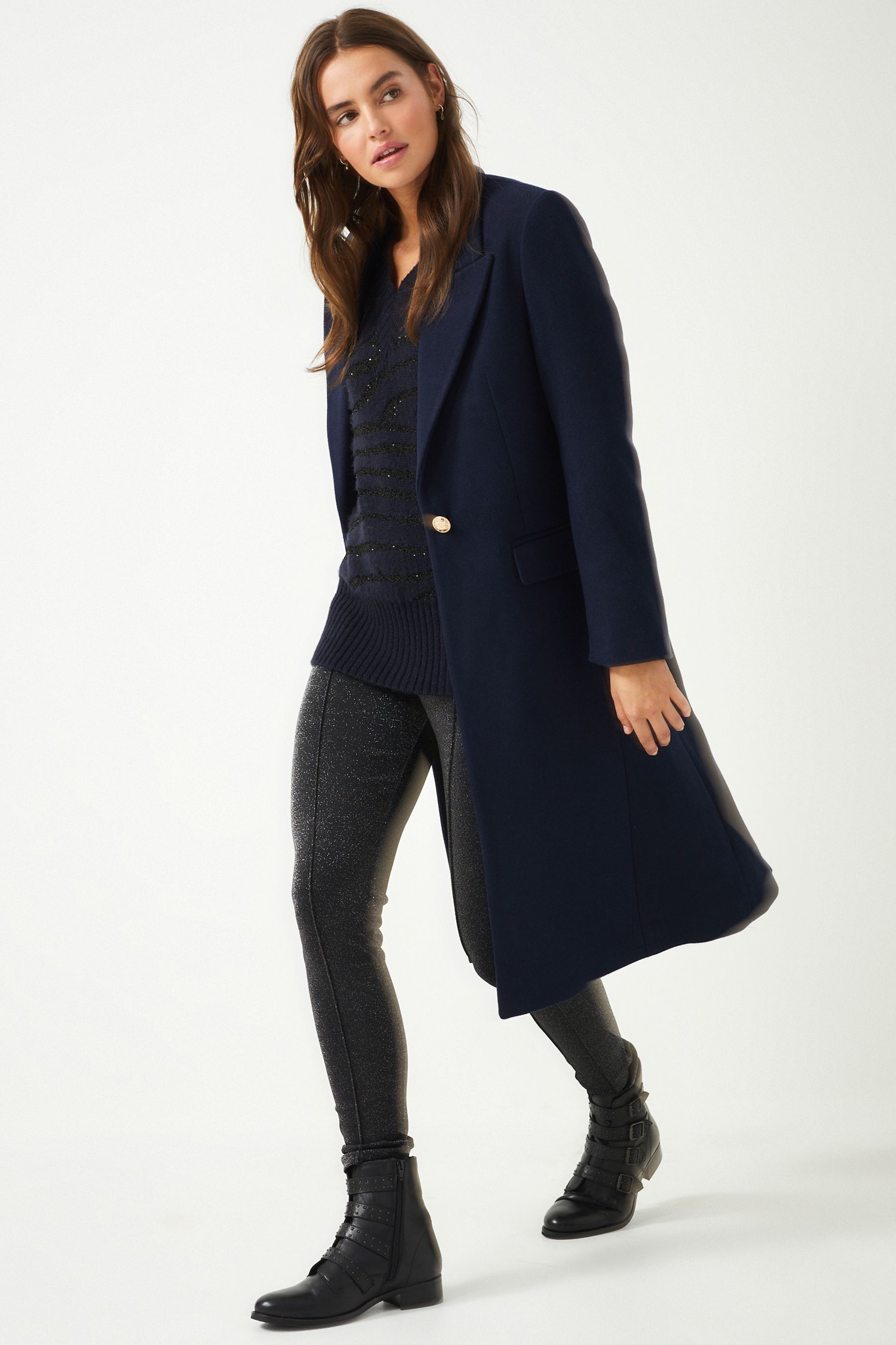 Buy Navy Revere Collar Coat from Next Luxembourg