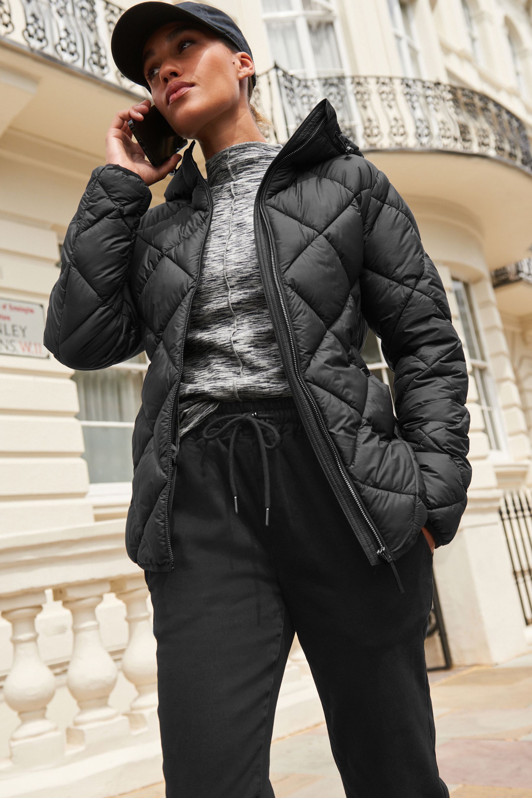 NEXT Black Quilted Lightweight Hooded Jacket 10 Womens