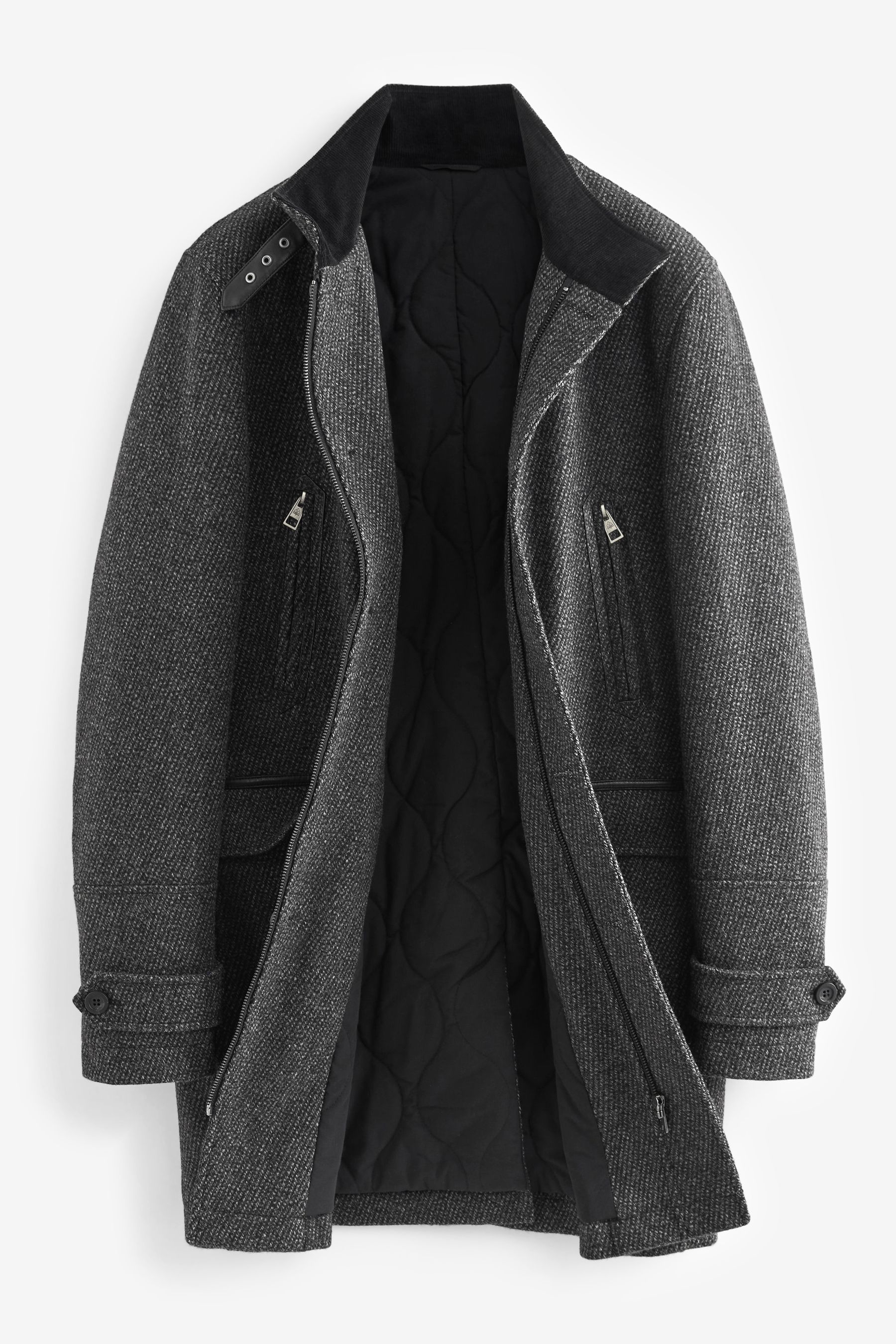Buy Charcoal Grey Wool Blend Four Pocket Funnel Neck Coat from Next Luxembourg