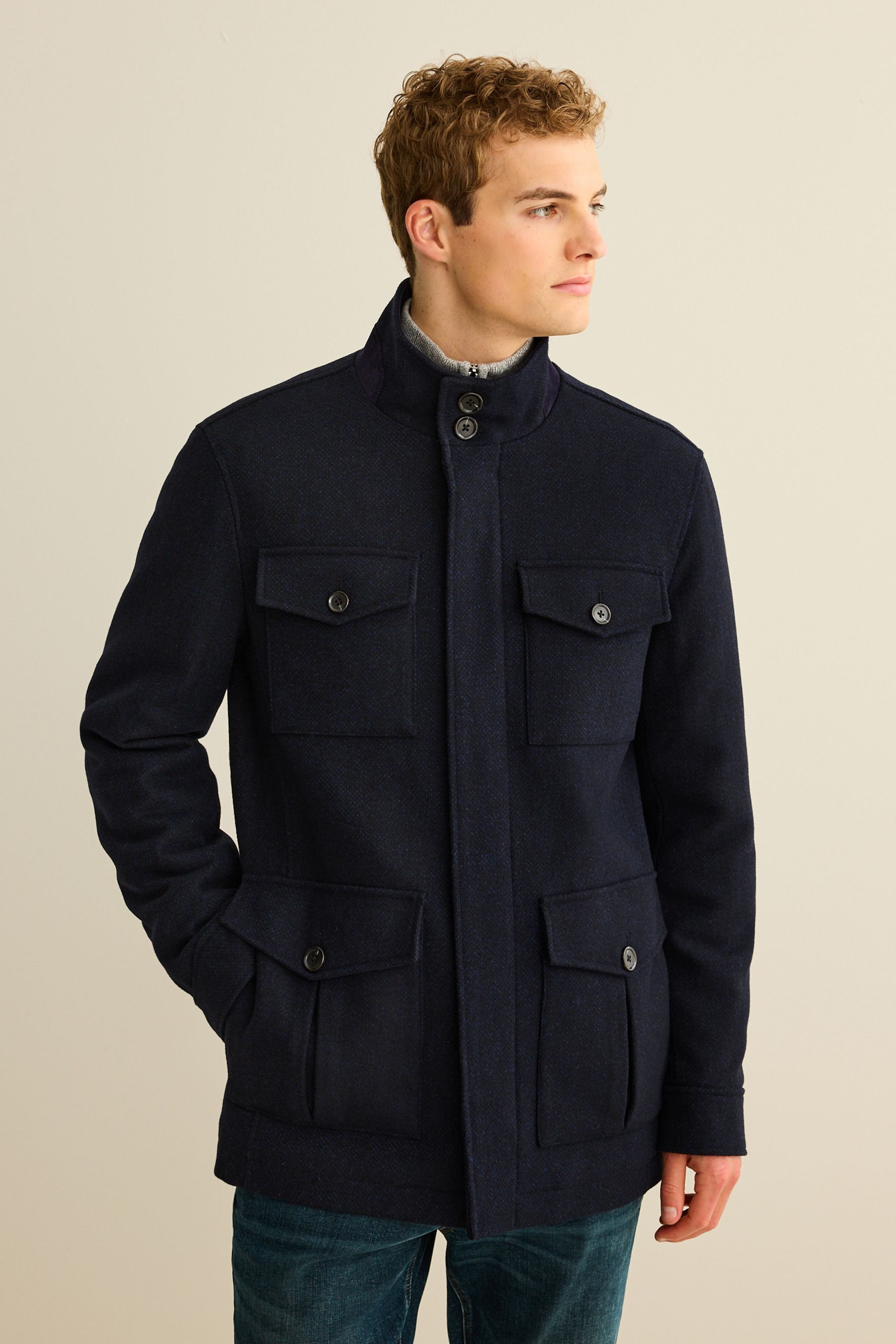 Buy Navy Blue Four Pocket Funnel Neck Coat from Next Oman