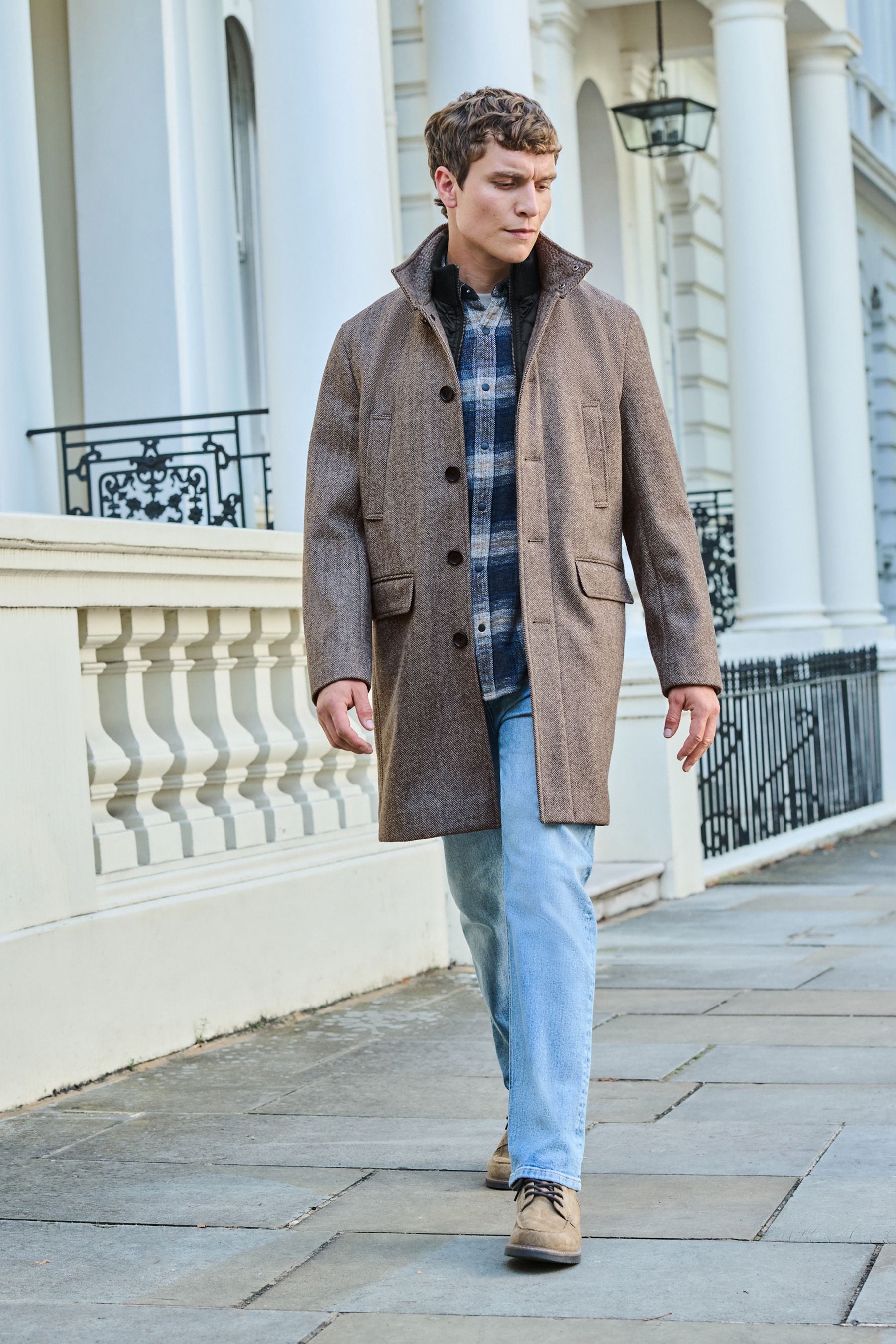 Buy Cream Herringbone Wool Blend Mock Gilet Herringbone Padded Coat from Next France