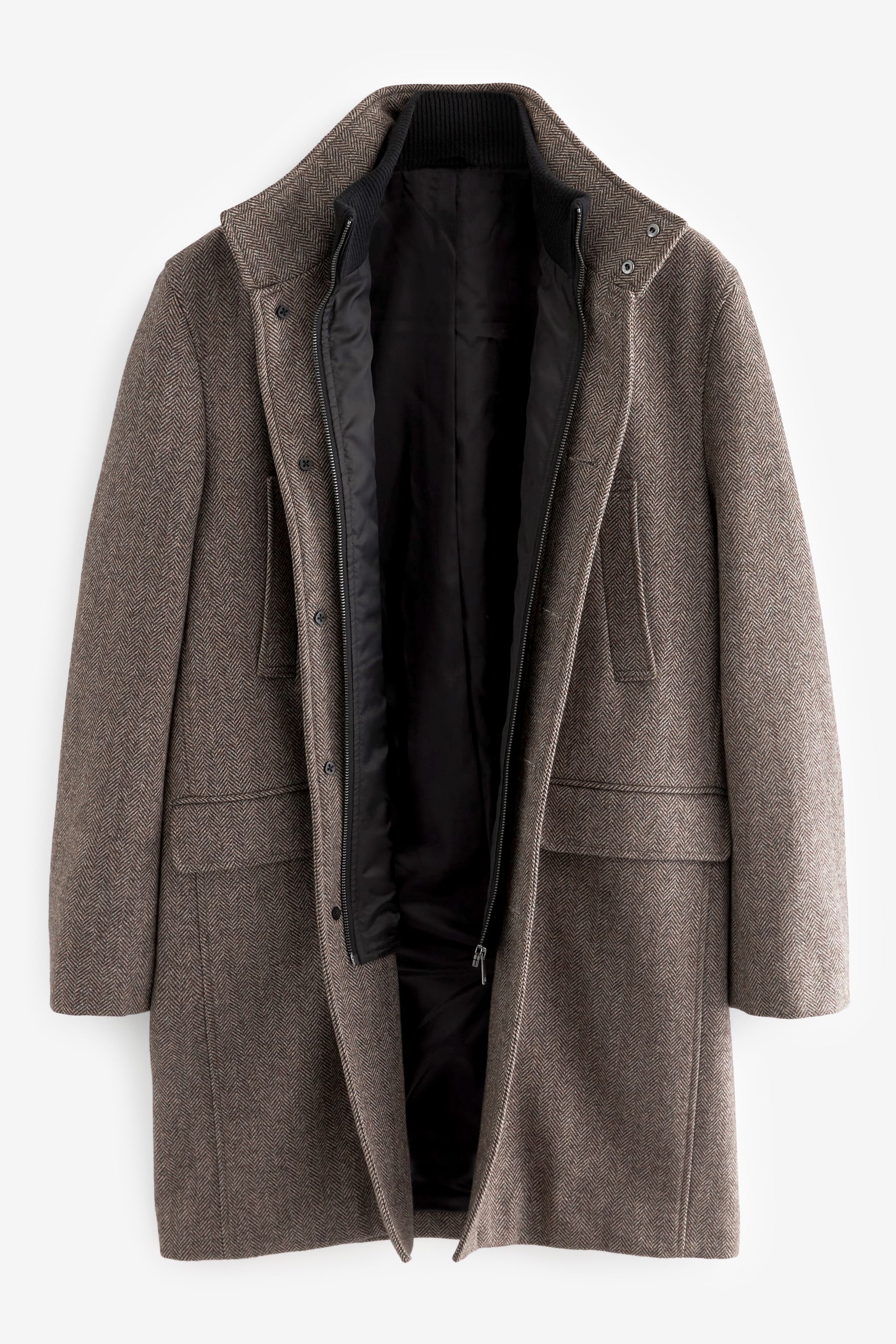 Buy Cream Wool Blend Mock Gilet Herringbone Padded Coat from the Next UK online shop