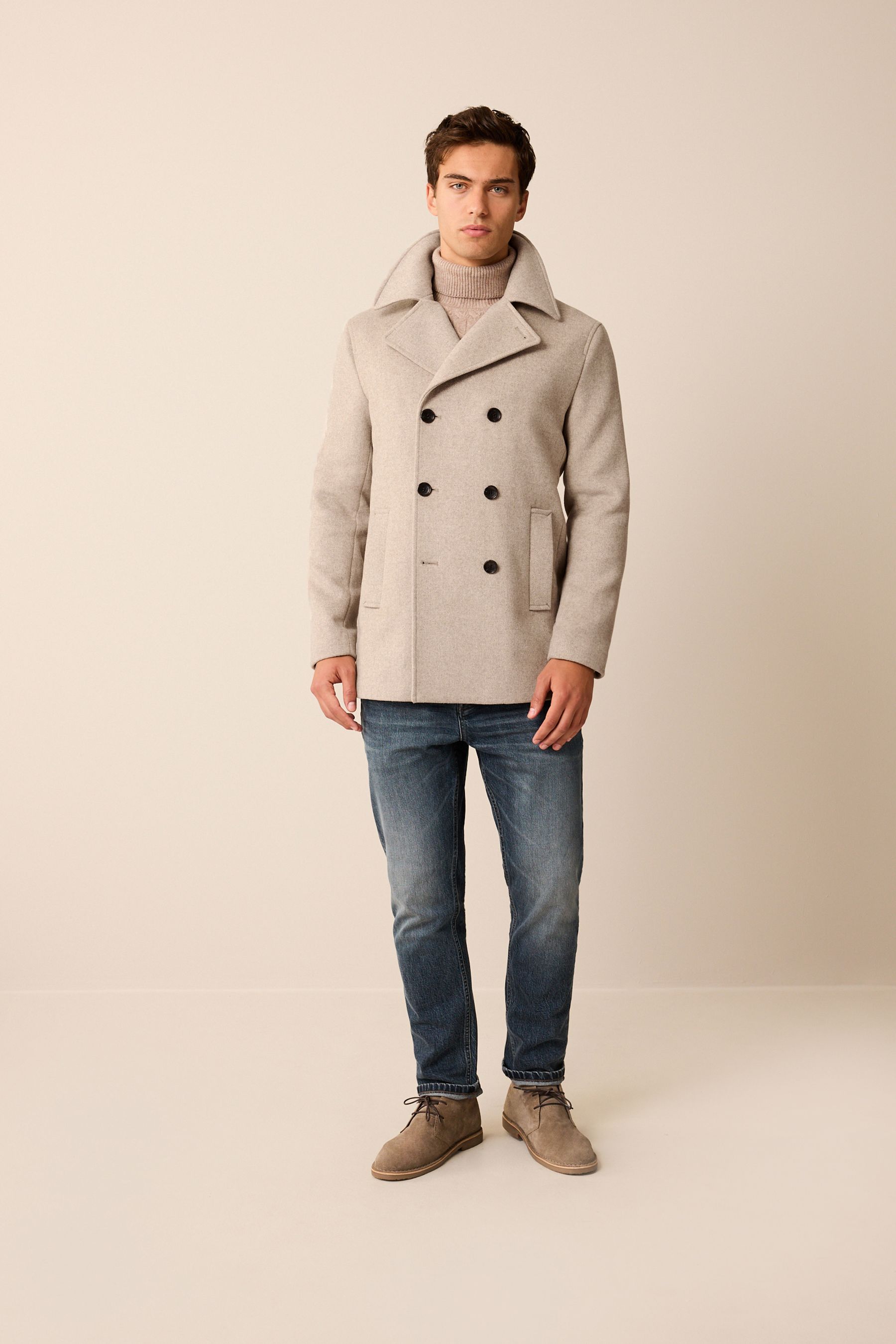 Buy Neutral Soft Touch Herringbone Peacoat from Next Luxembourg