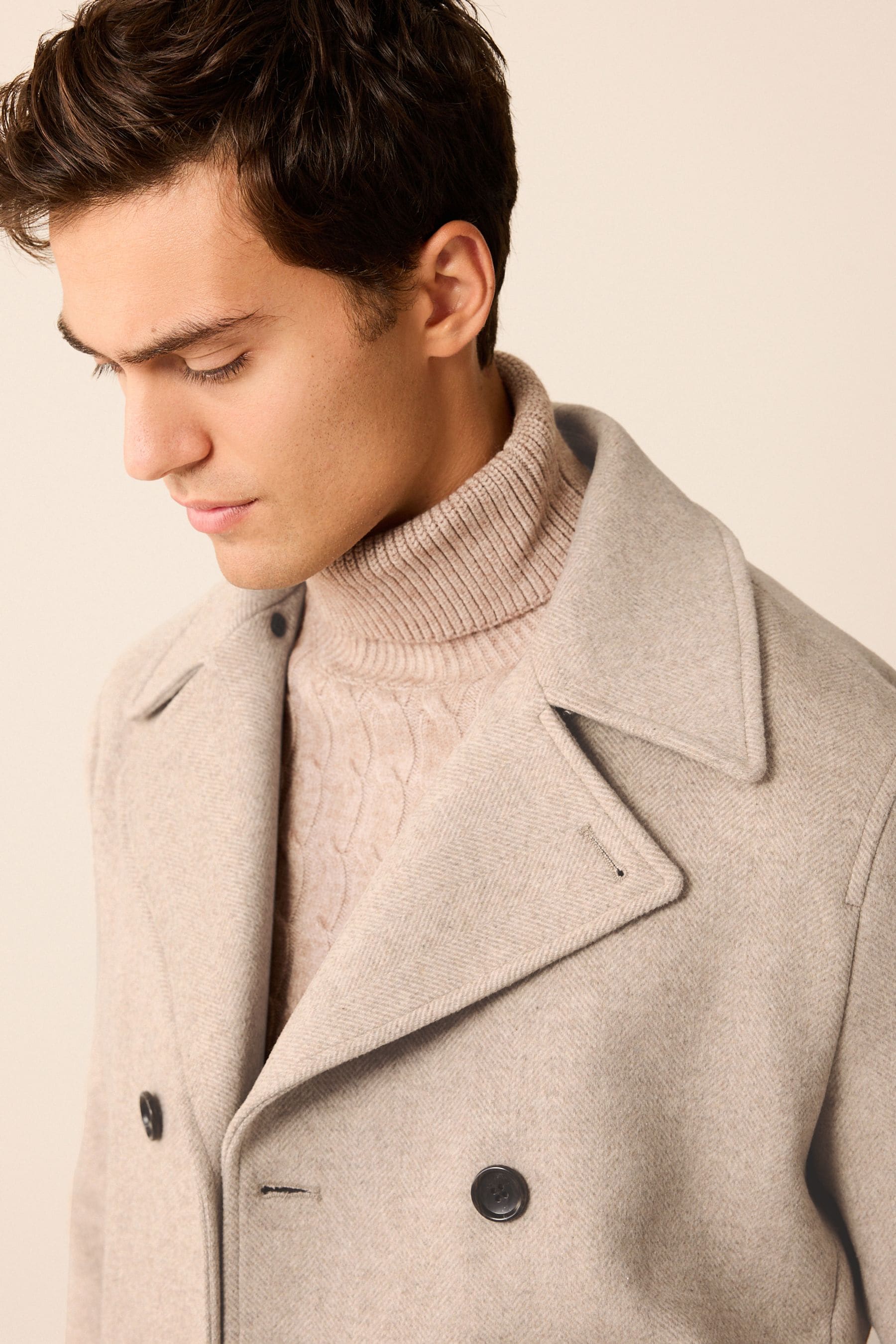Buy Neutral Soft Touch Herringbone Peacoat from Next Luxembourg