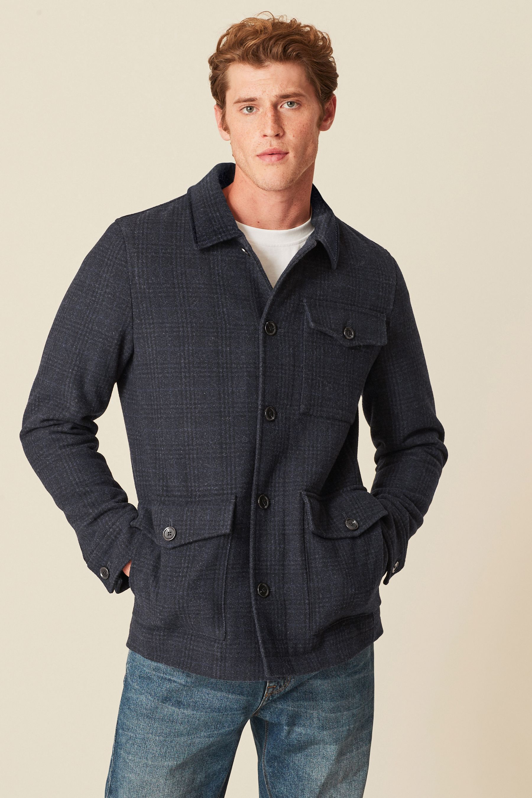 Buy Navy Blue Check Three Pocket Coat from Next Luxembourg