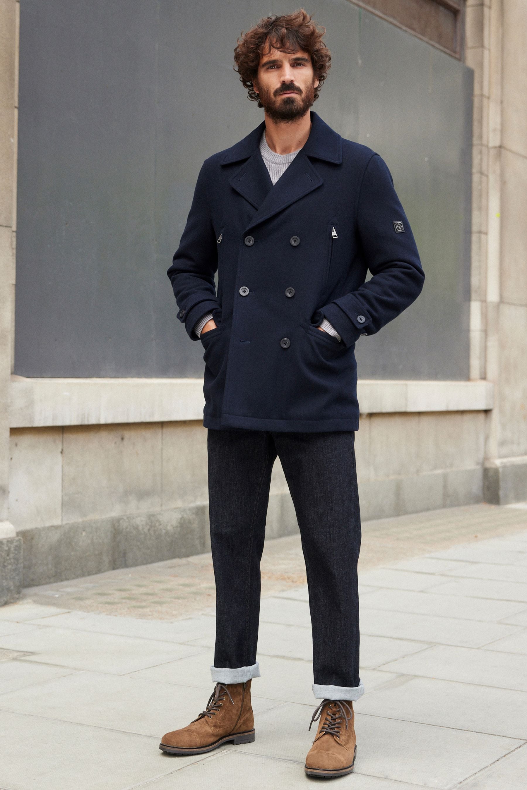 Double breasted peacoat mens online
