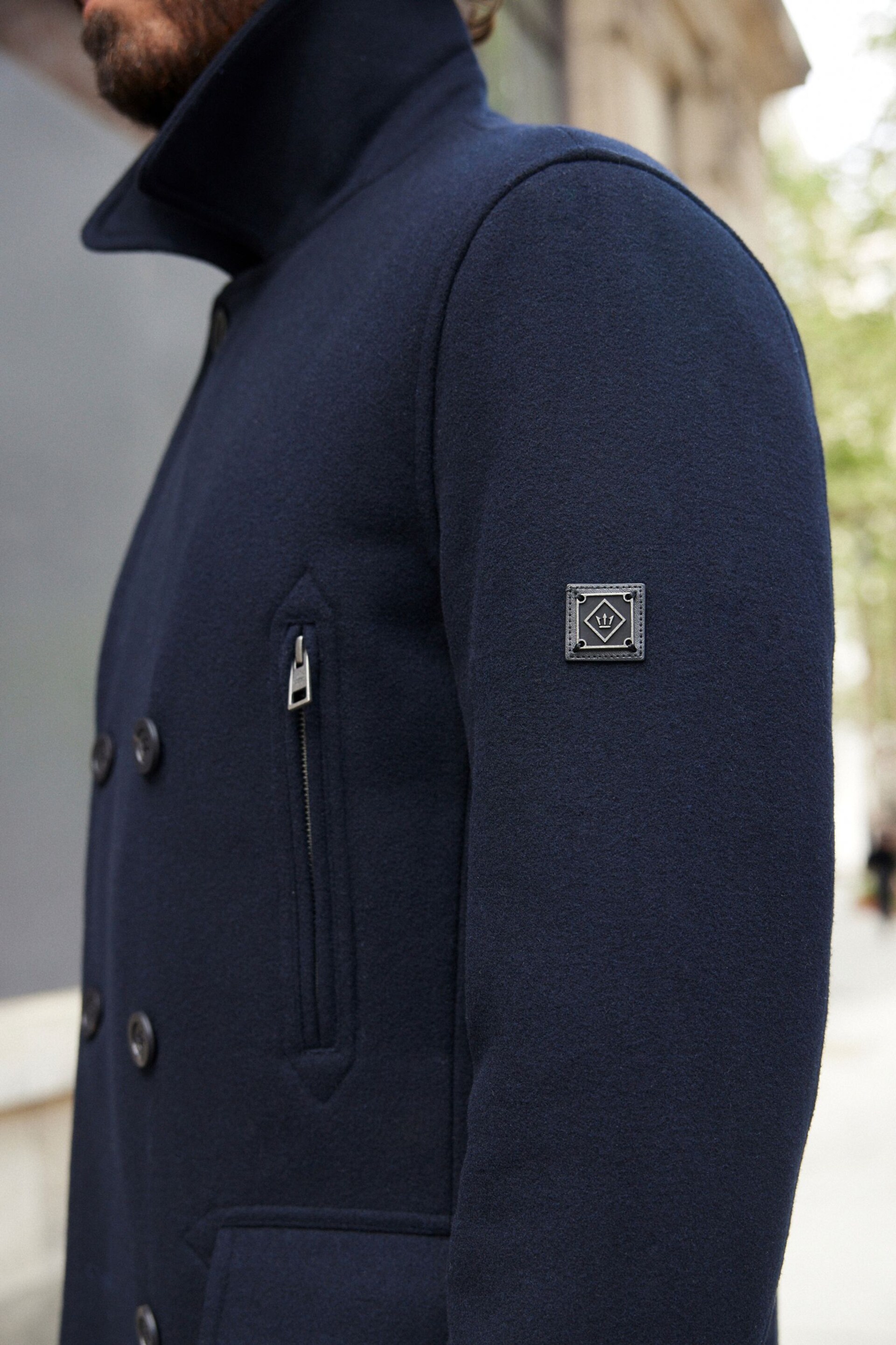 Navy Blue Wool Rich Double Breasted Peacoat - Image 5 of 12