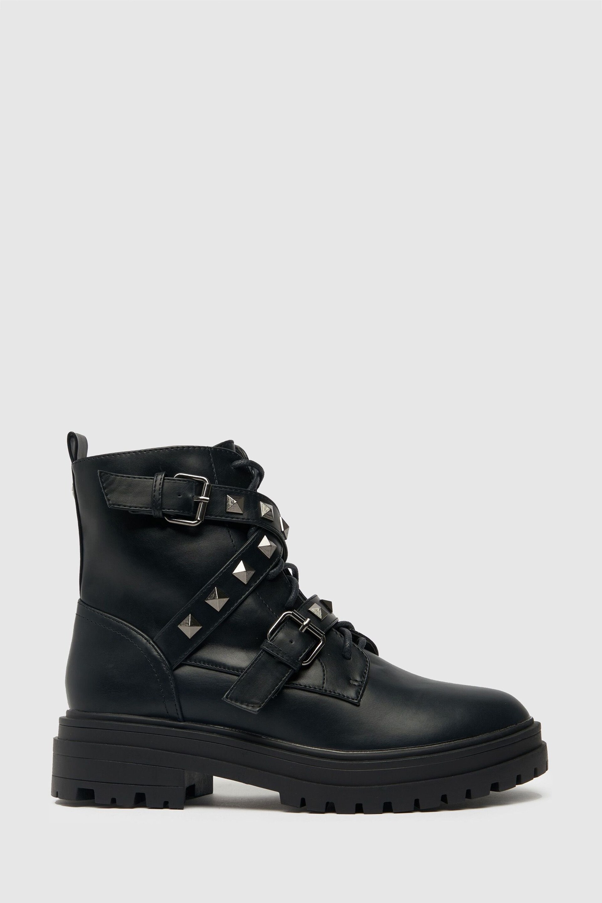 Schuh Arabella Black Hardware Lace-Up Boots - Image 1 of 4