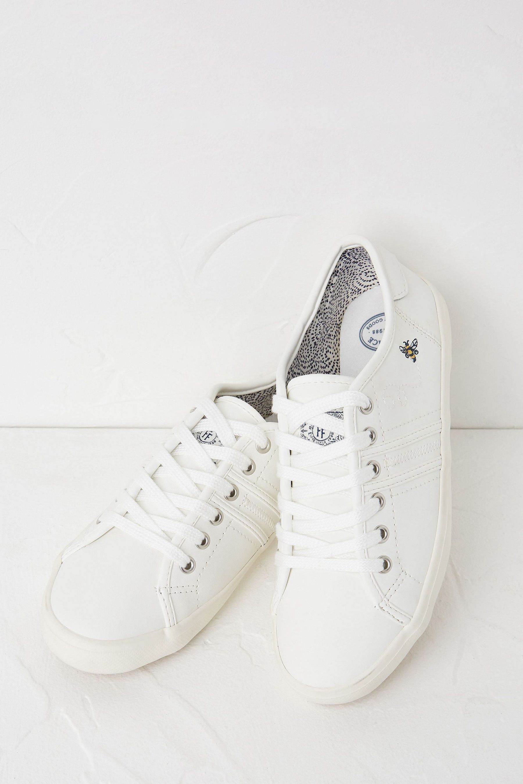 Buy FatFace White Bee Lola Leather Embroidered Trainers from Next Luxembourg