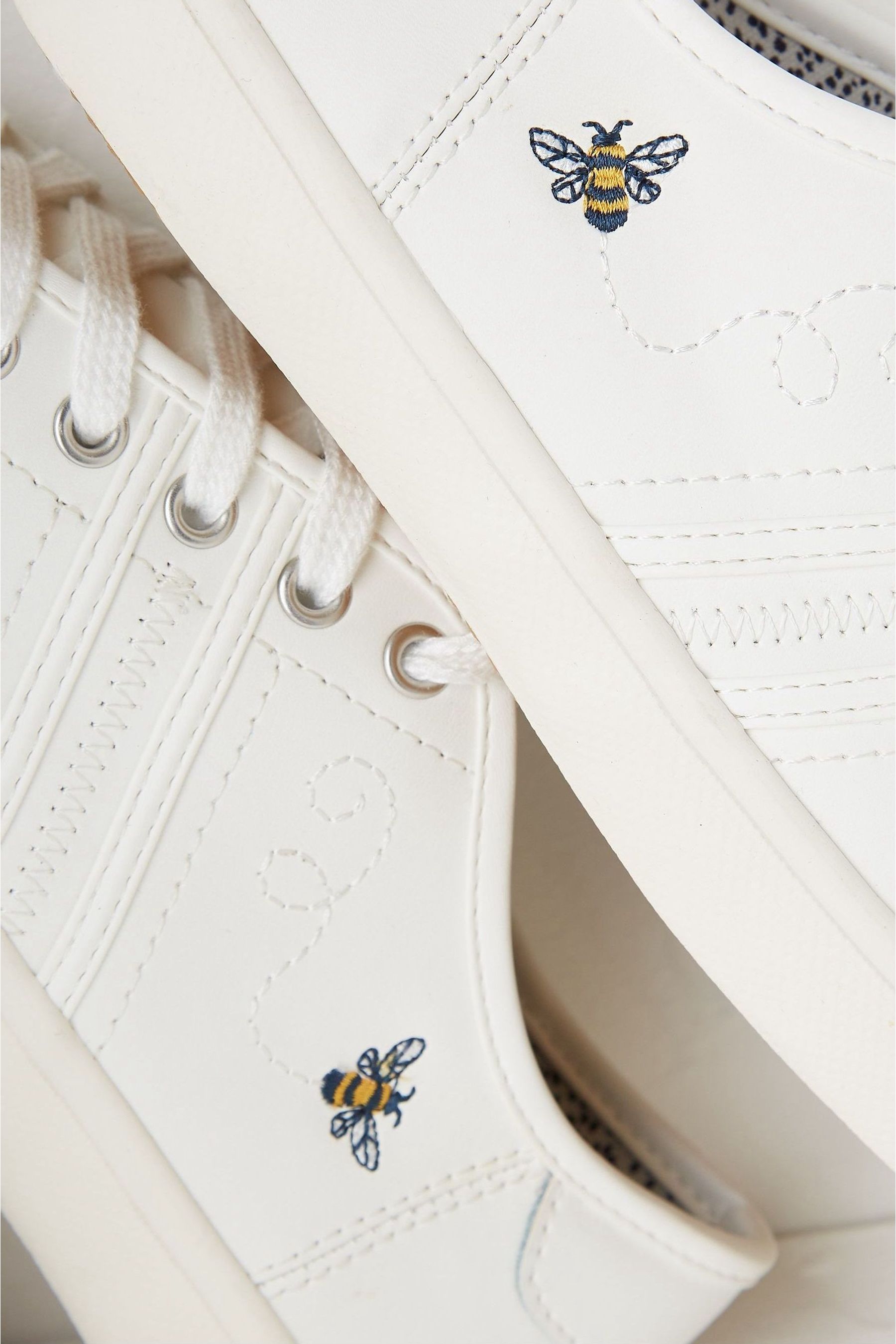 Buy FatFace White Bee Lola Leather Embroidered Trainers from Next Luxembourg