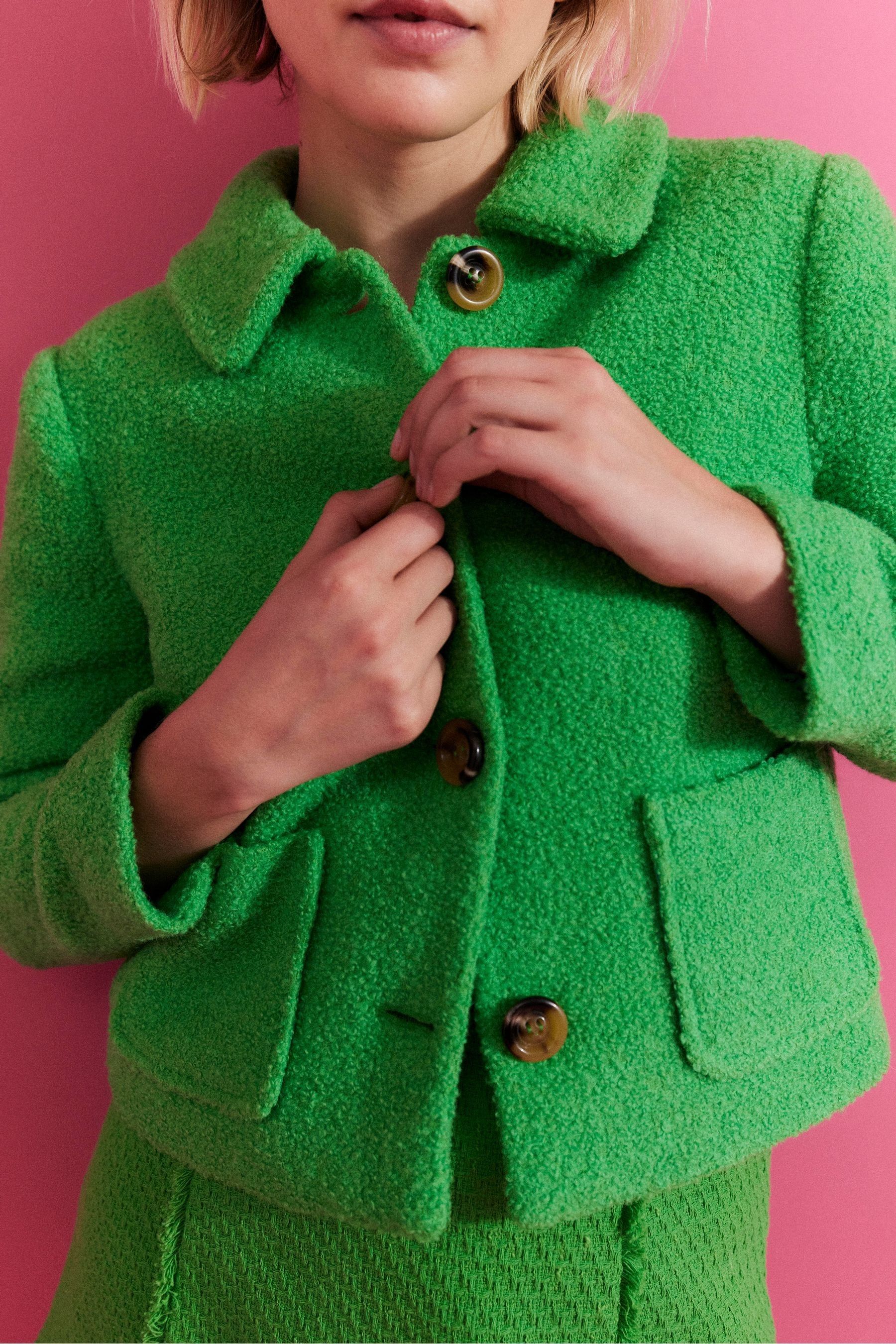 Buy Boden Green Textured Cropped Wool Jacket from Next Luxembourg