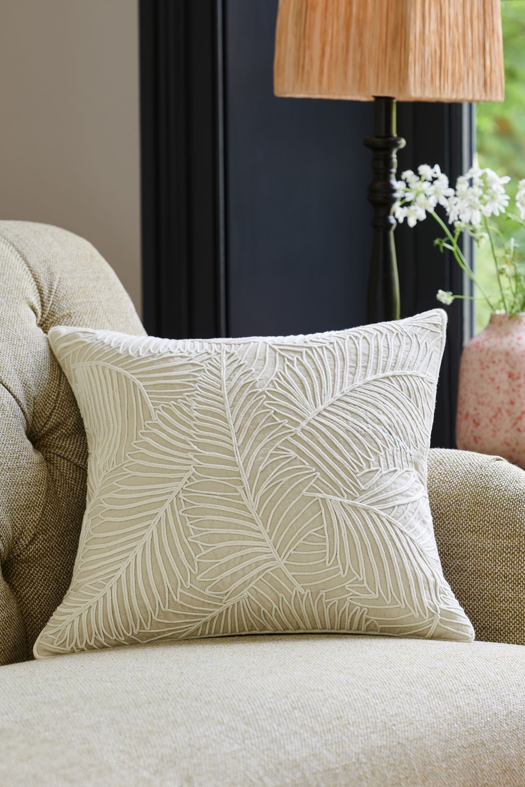 Nina Campbell Natural Tree Fern Corded Leaves Cushion