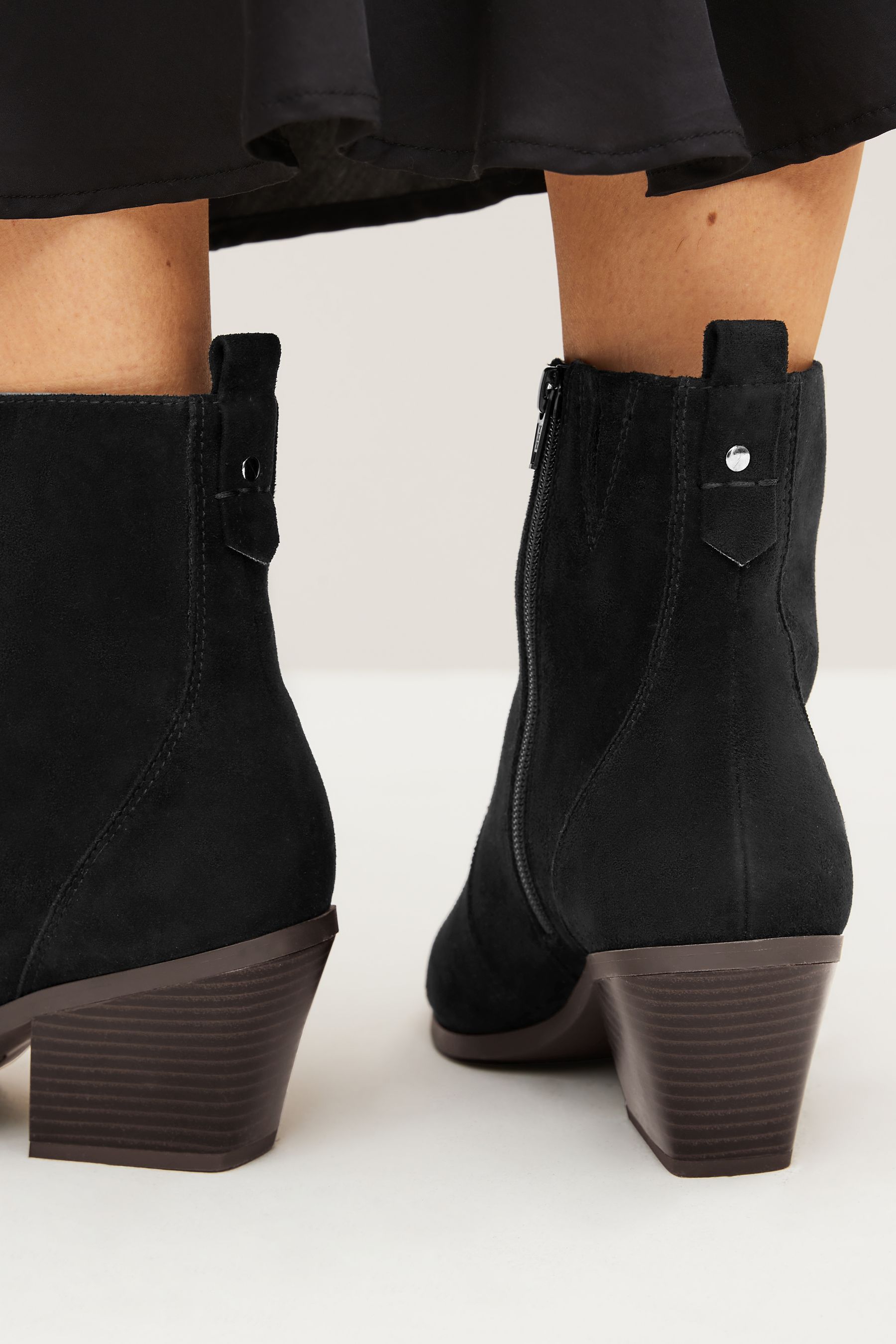 Black suede western ankle boots sales