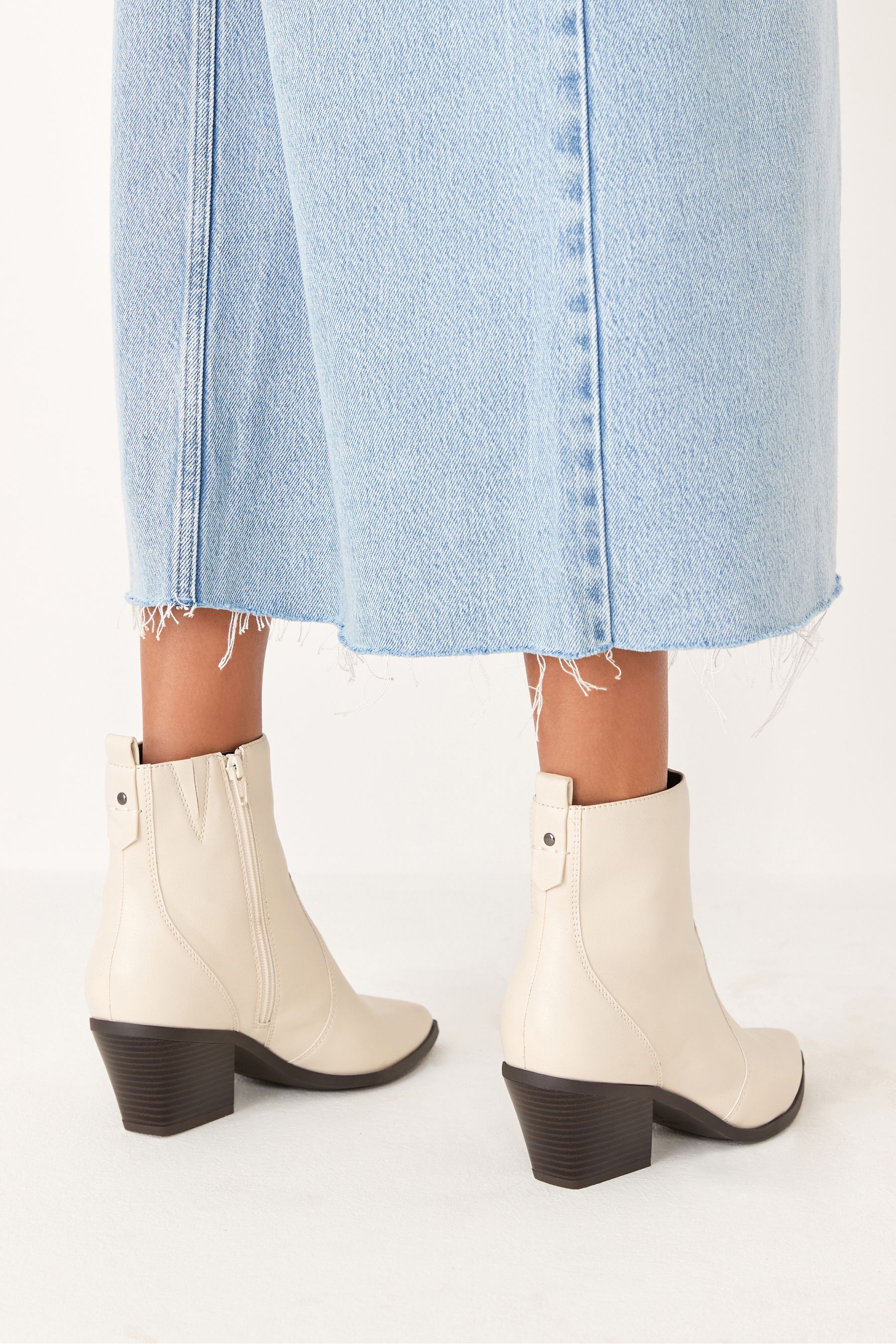 Bone White Regular Wide Fit Forever Comfort Cowboy Western Ankle Boots