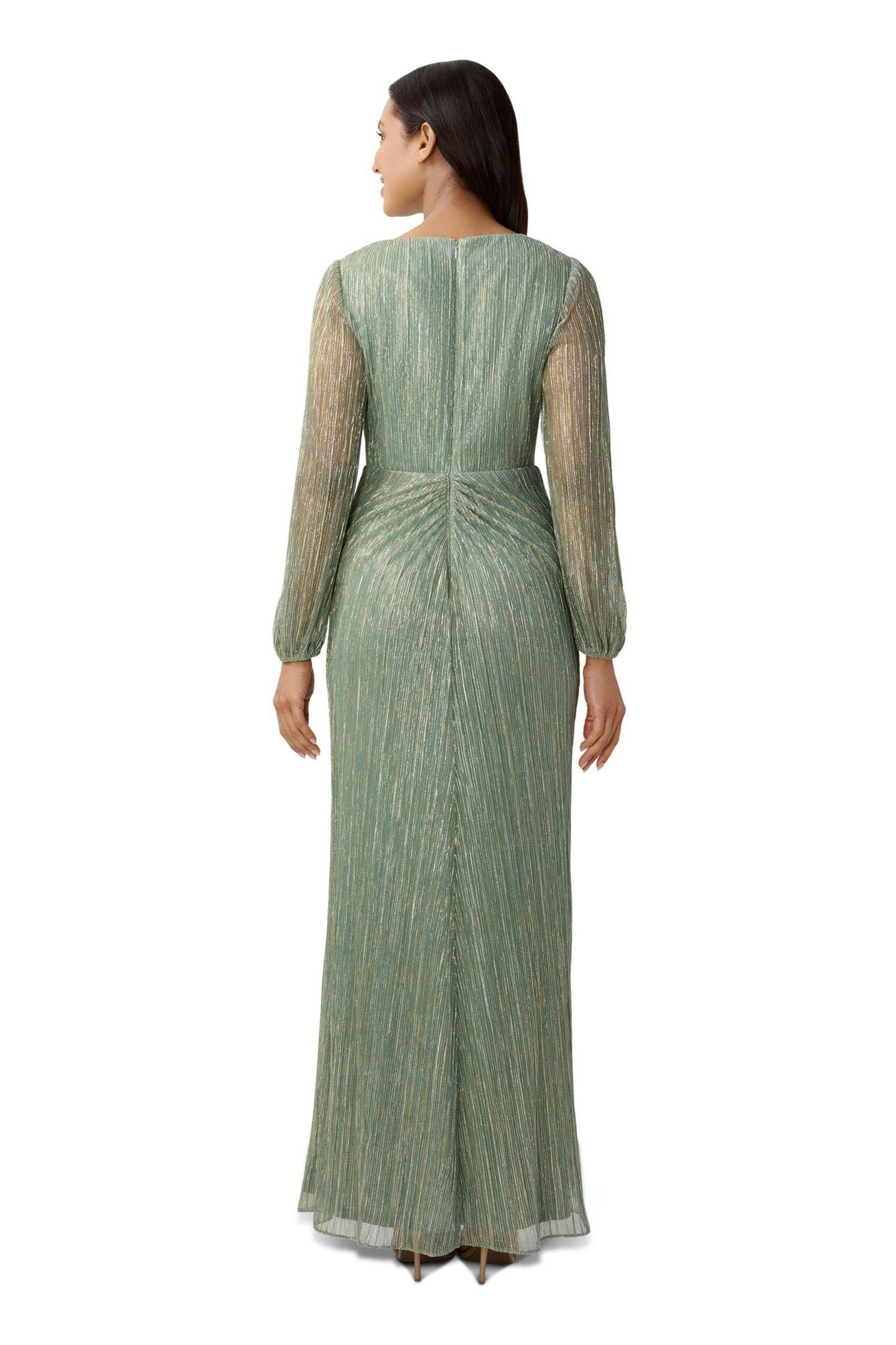 Buy Adrianna Papell Green Metallic Mesh Draped Gown from Next Canada