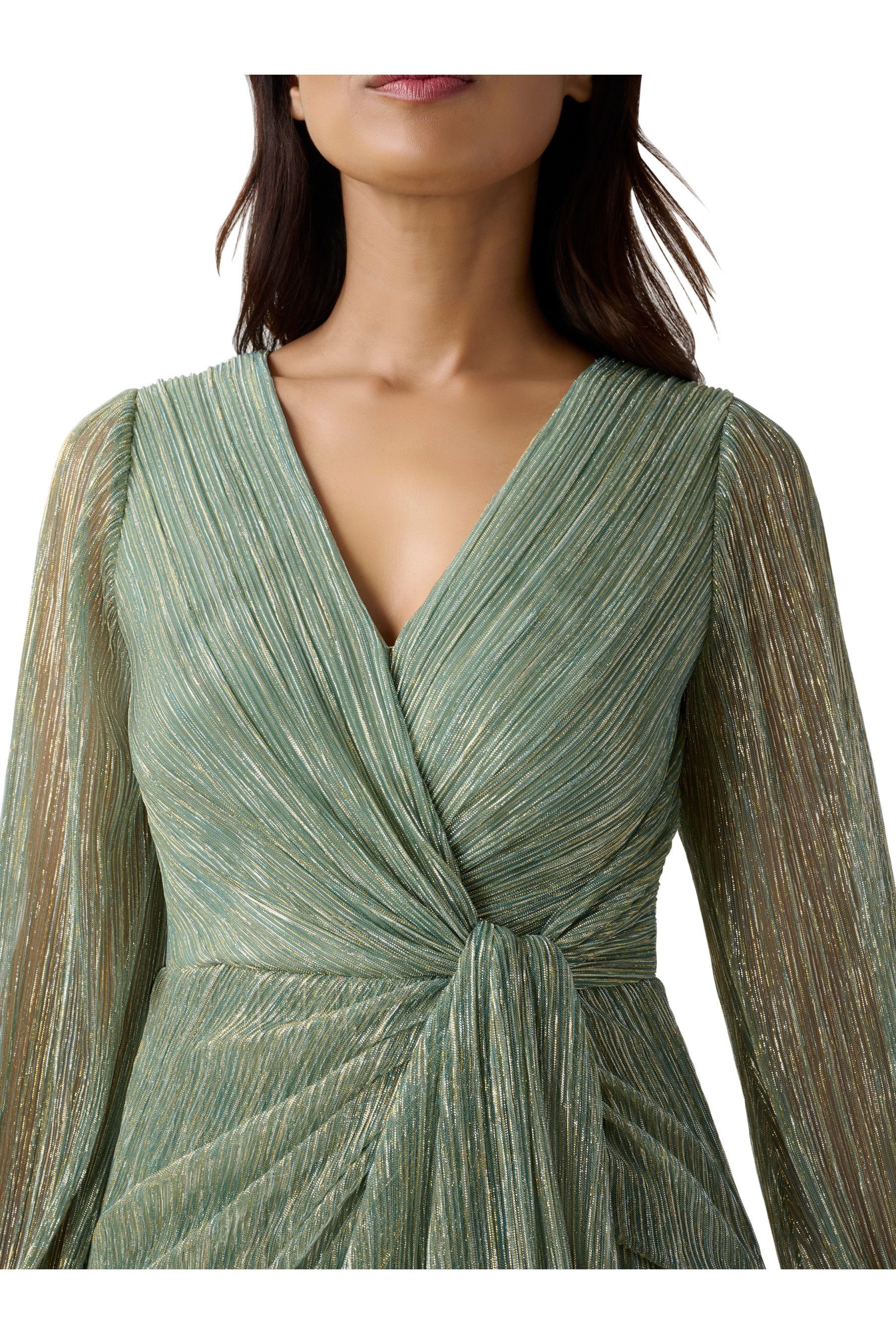 Buy Adrianna Papell Green Metallic Mesh Draped Gown from Next Luxembourg