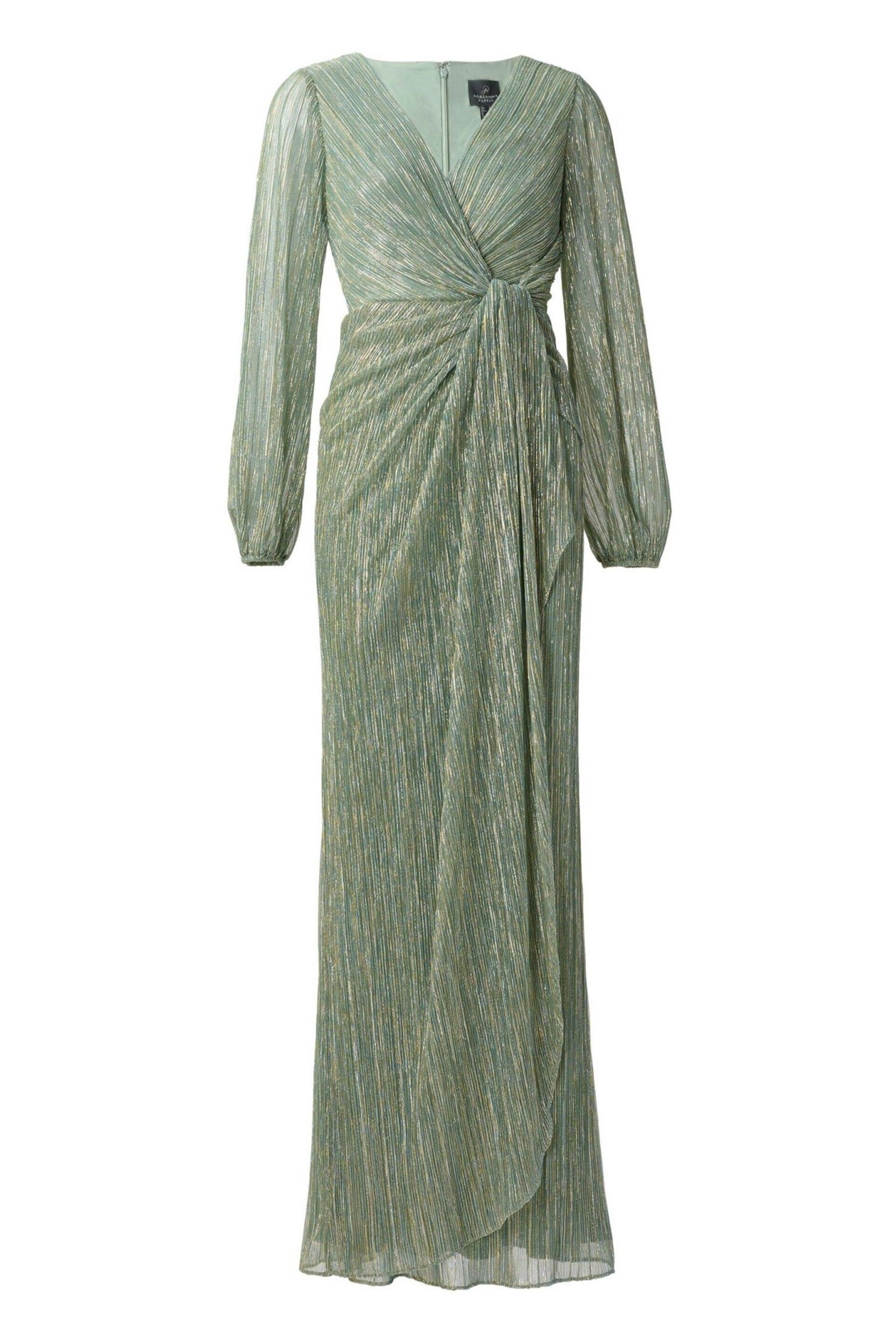 Adrianna Papell Green Metallic Mesh Draped Gown - Image 5 of 5