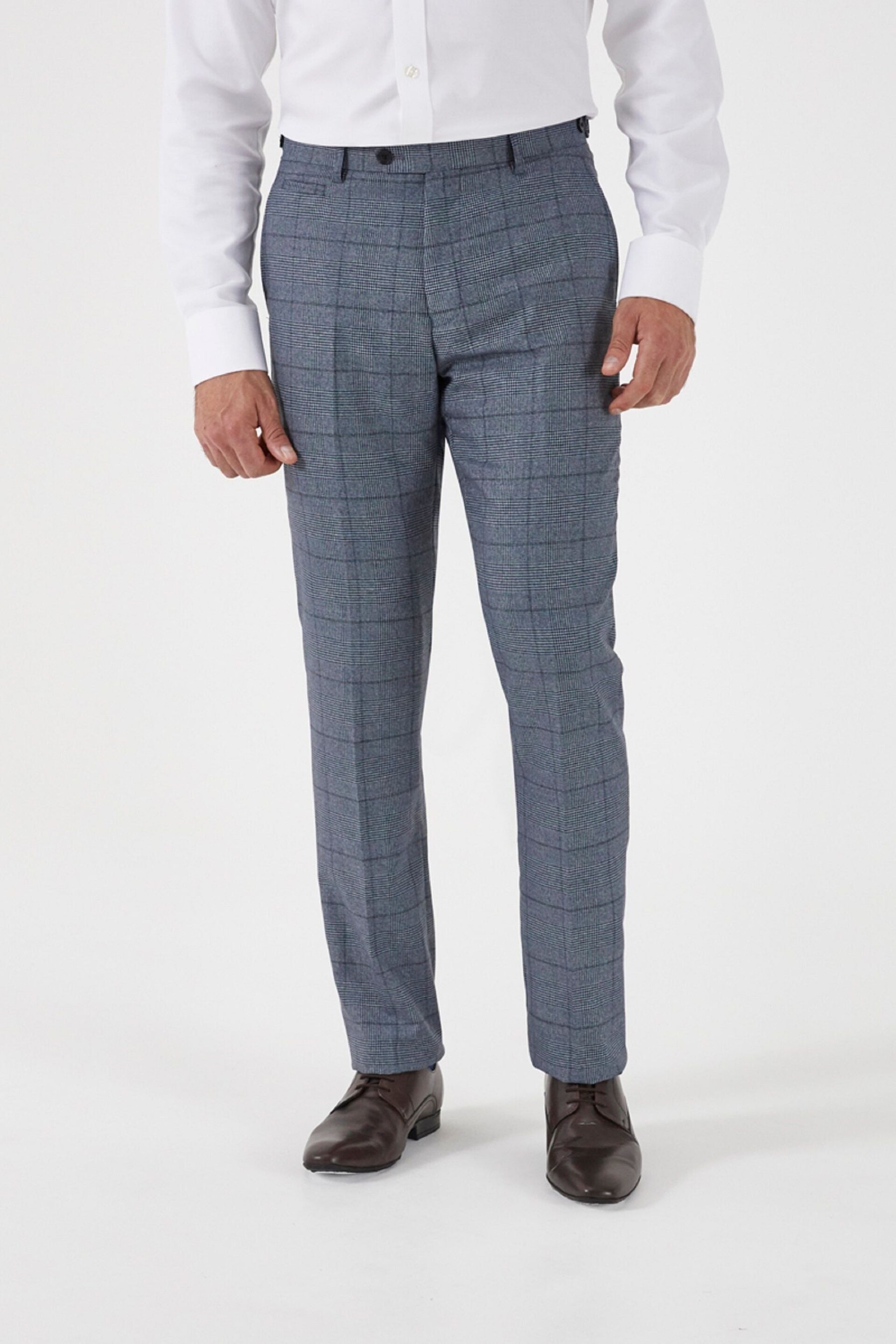Skopes Reece Blue Check Tailored Fit Suit Trousers - Image 1 of 3