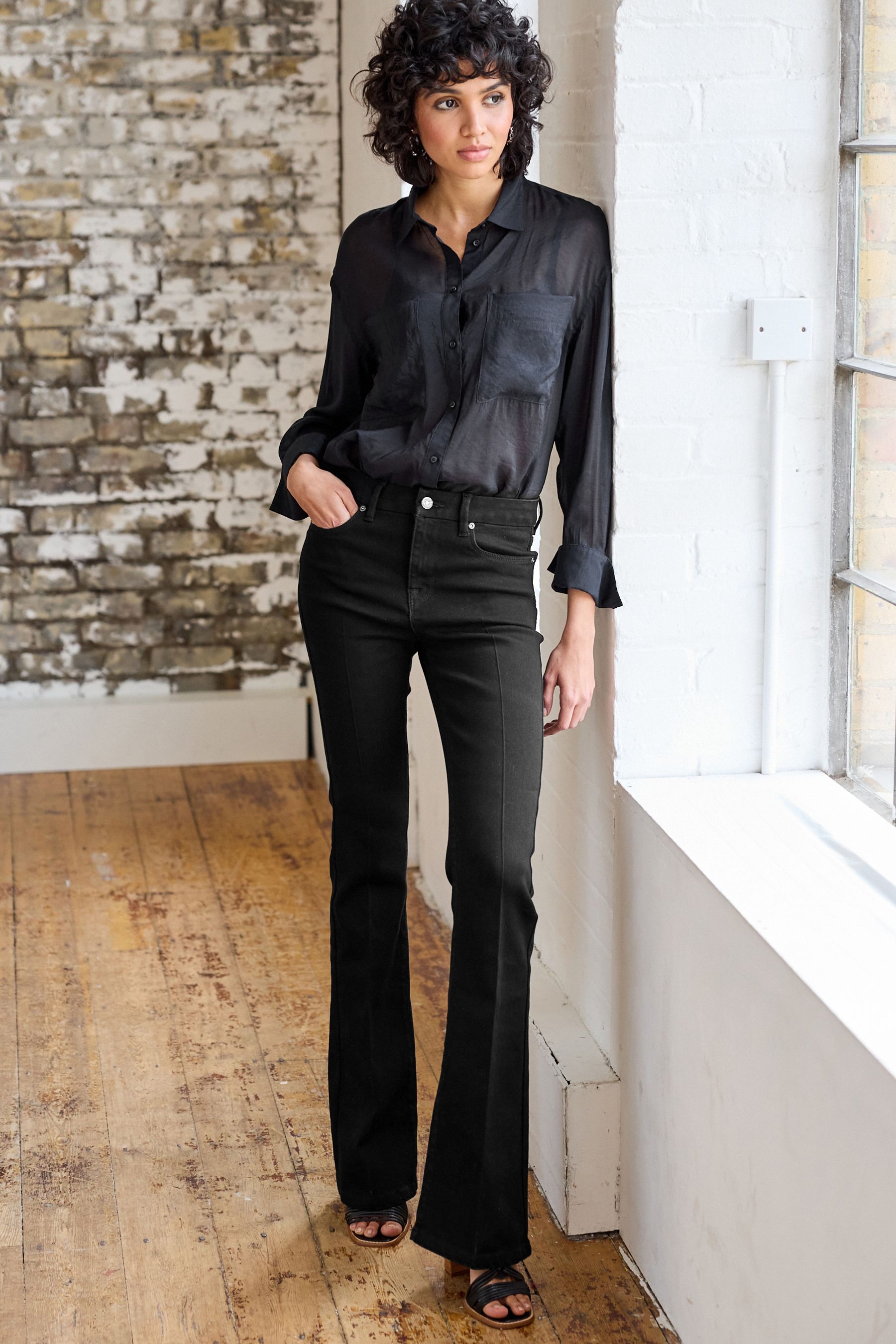 Buy Black Press Crease Flared Jeans from Next Luxembourg