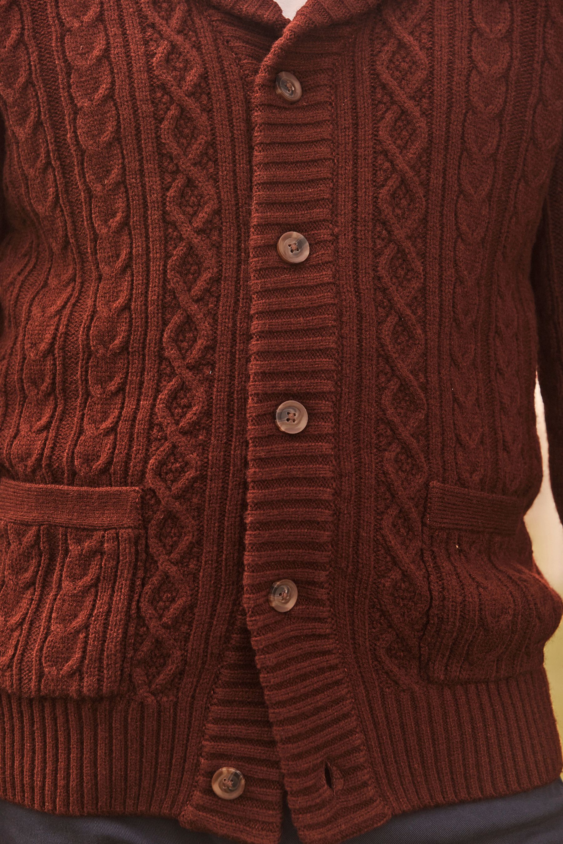 Buy Brick Red Regular Shawl Cable Knitted Cardigan from Next Luxembourg