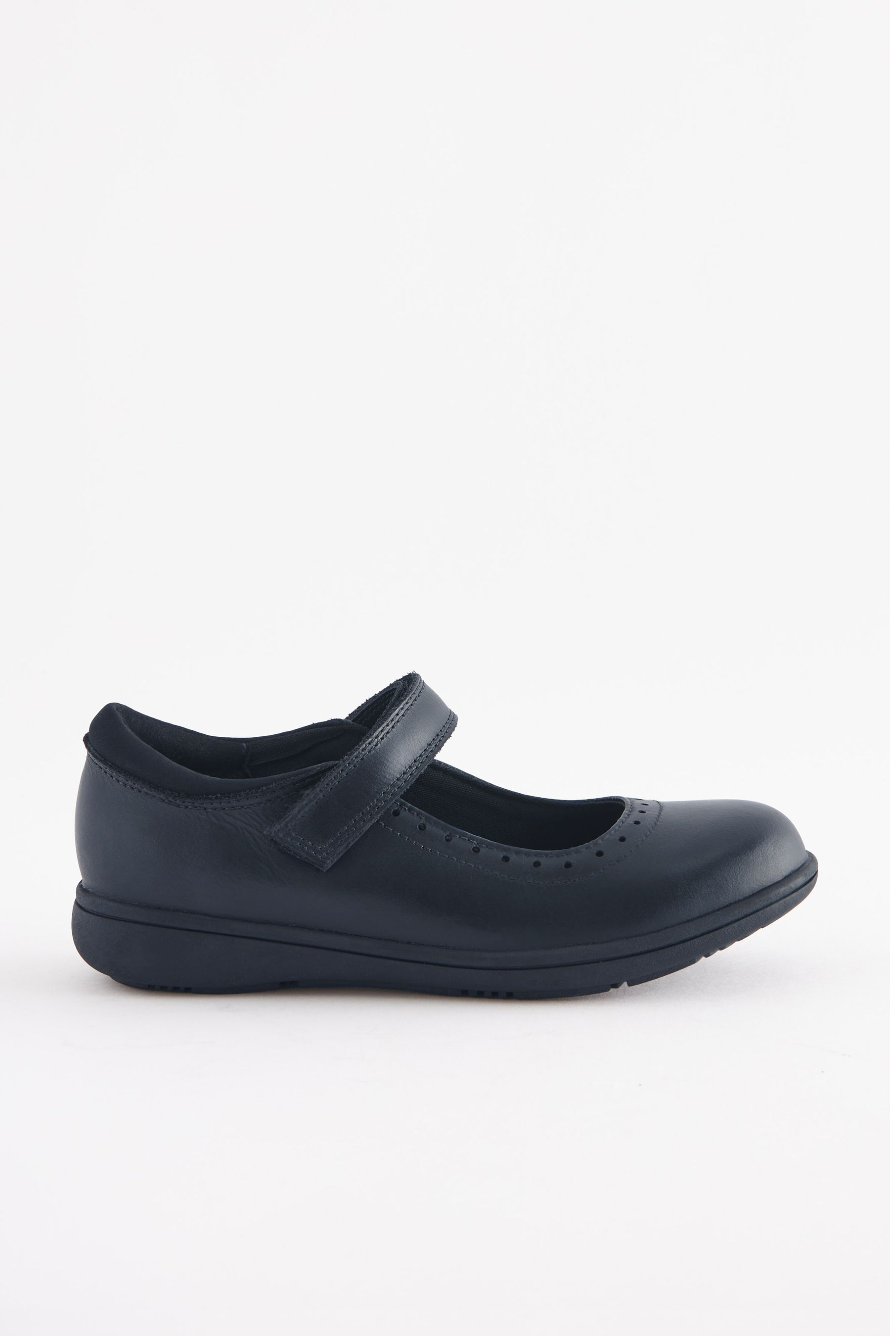 Navy Blue Standard Fit F School Leather Brogue Detail Mary Jane Shoes