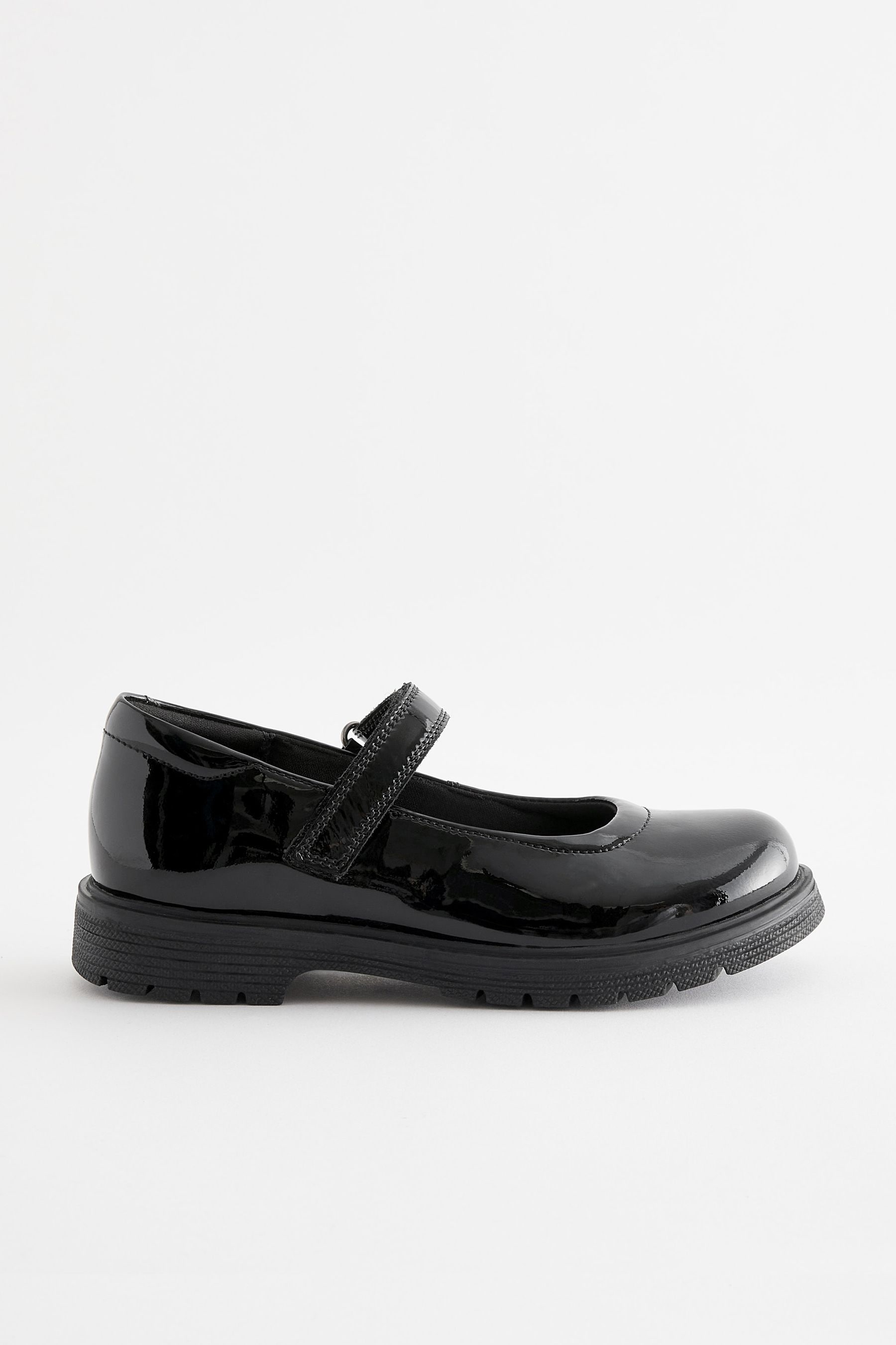 Black Patent Wide Fit G School Leather Chunky Mary Jane Shoes