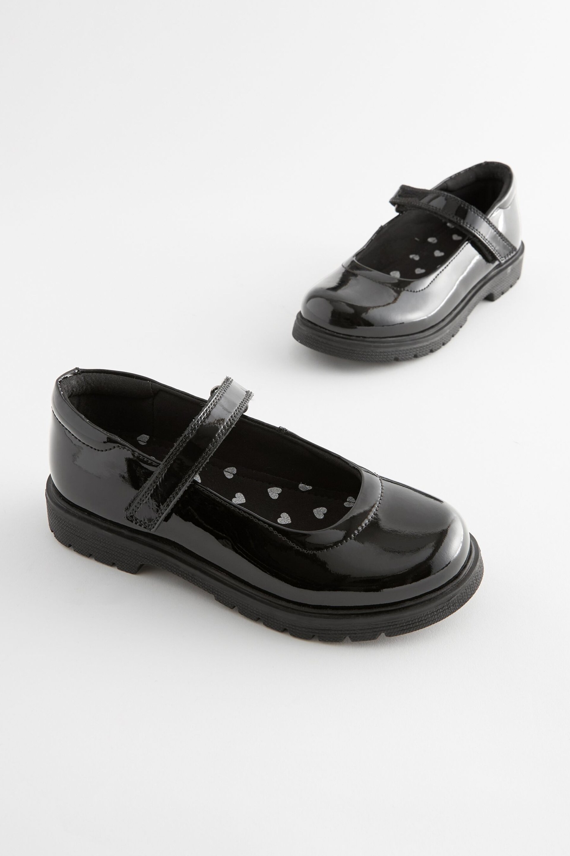 Black Patent Standard Fit (F) School Leather Chunky Mary Jane Shoes - Image 1 of 5