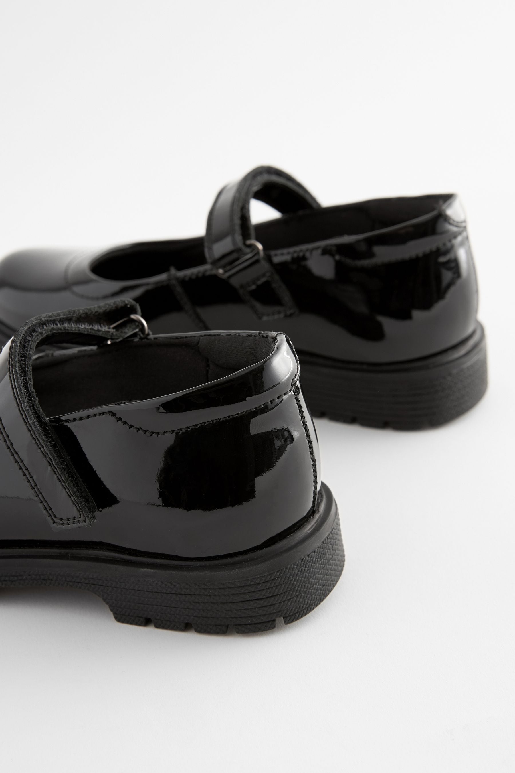 Black Patent Standard Fit F School Leather Chunky Mary Jane Shoes